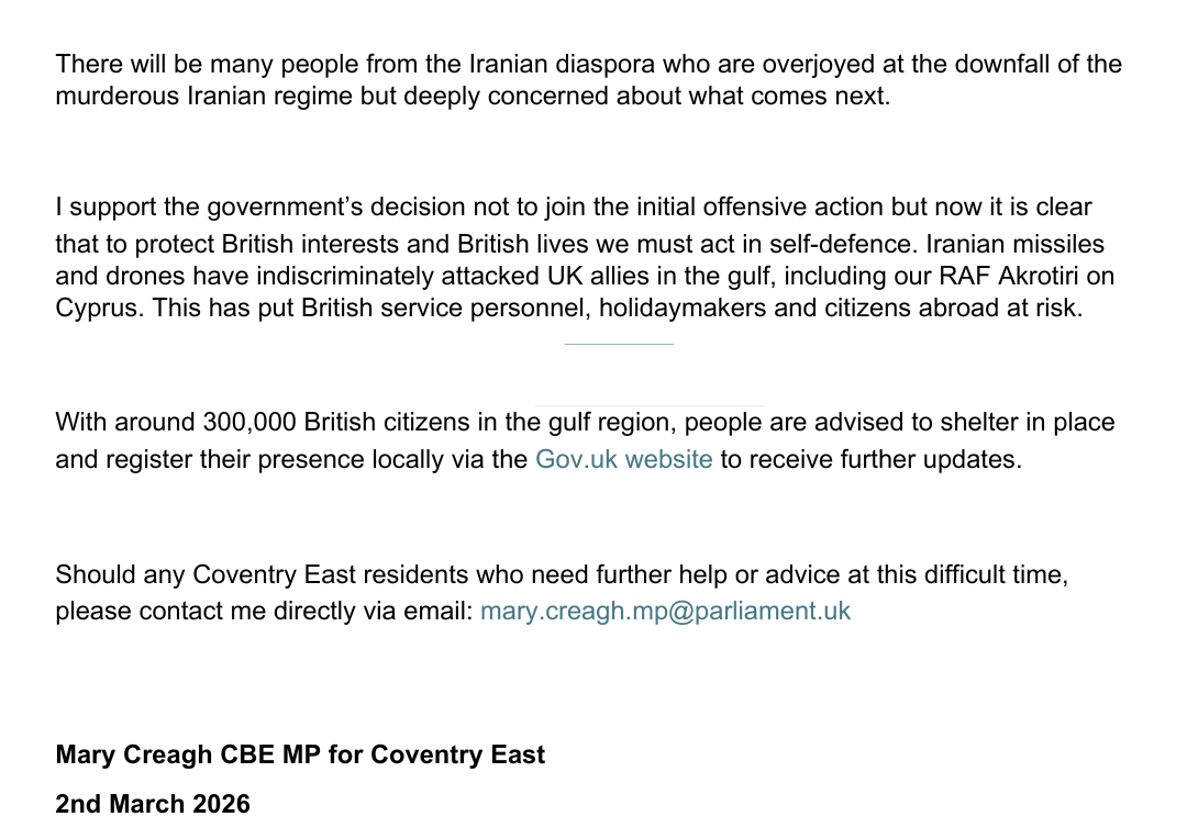 My statement on the ongoing situation in Iran