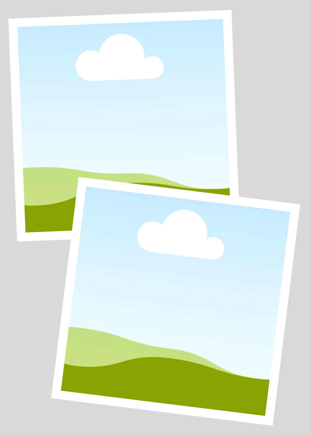Two digital illustrations of landscapes with green hills, light blue sky, and a white cloud.