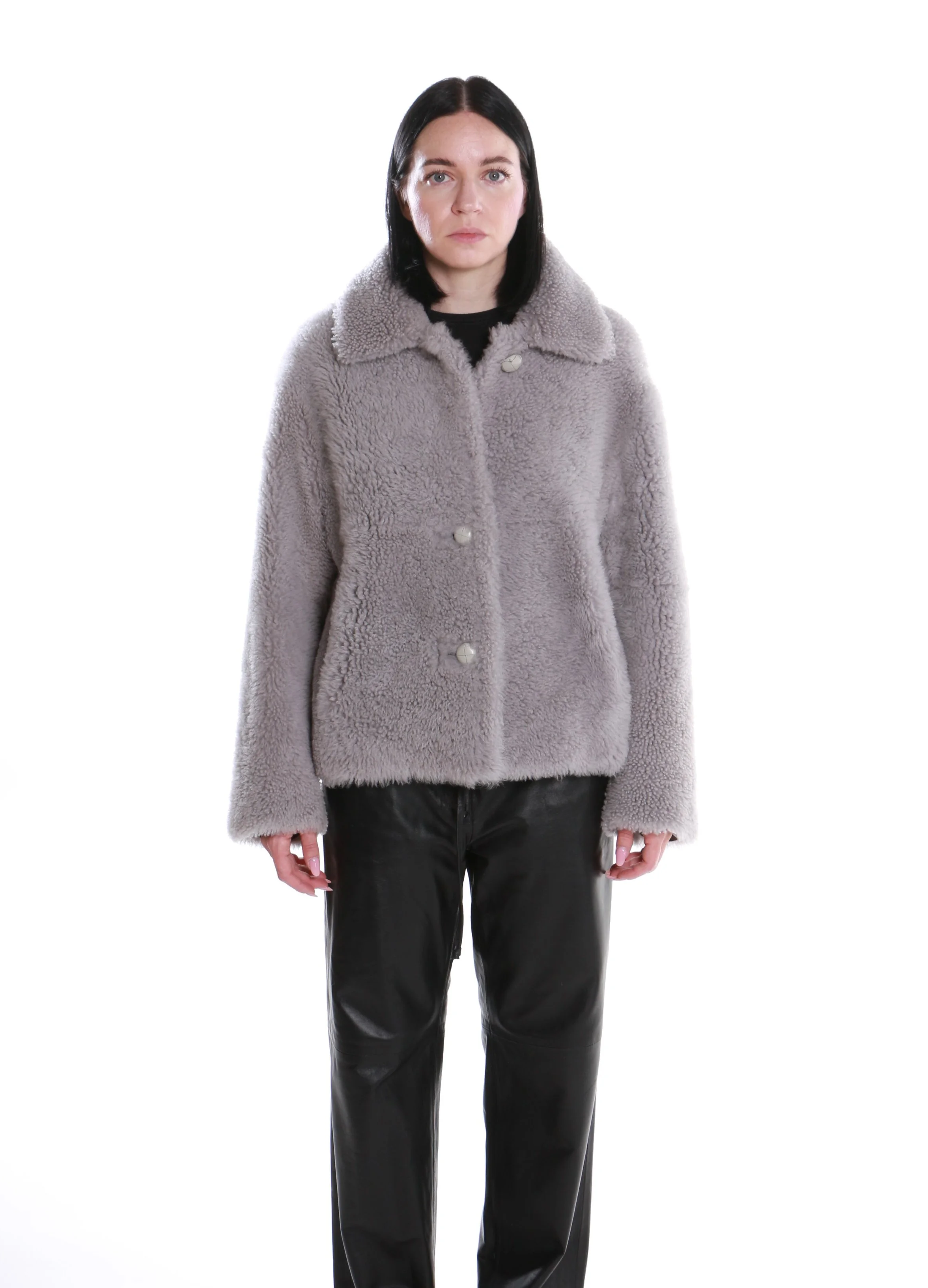 Giacca shearling reversibile in colore roccia e grigio perla