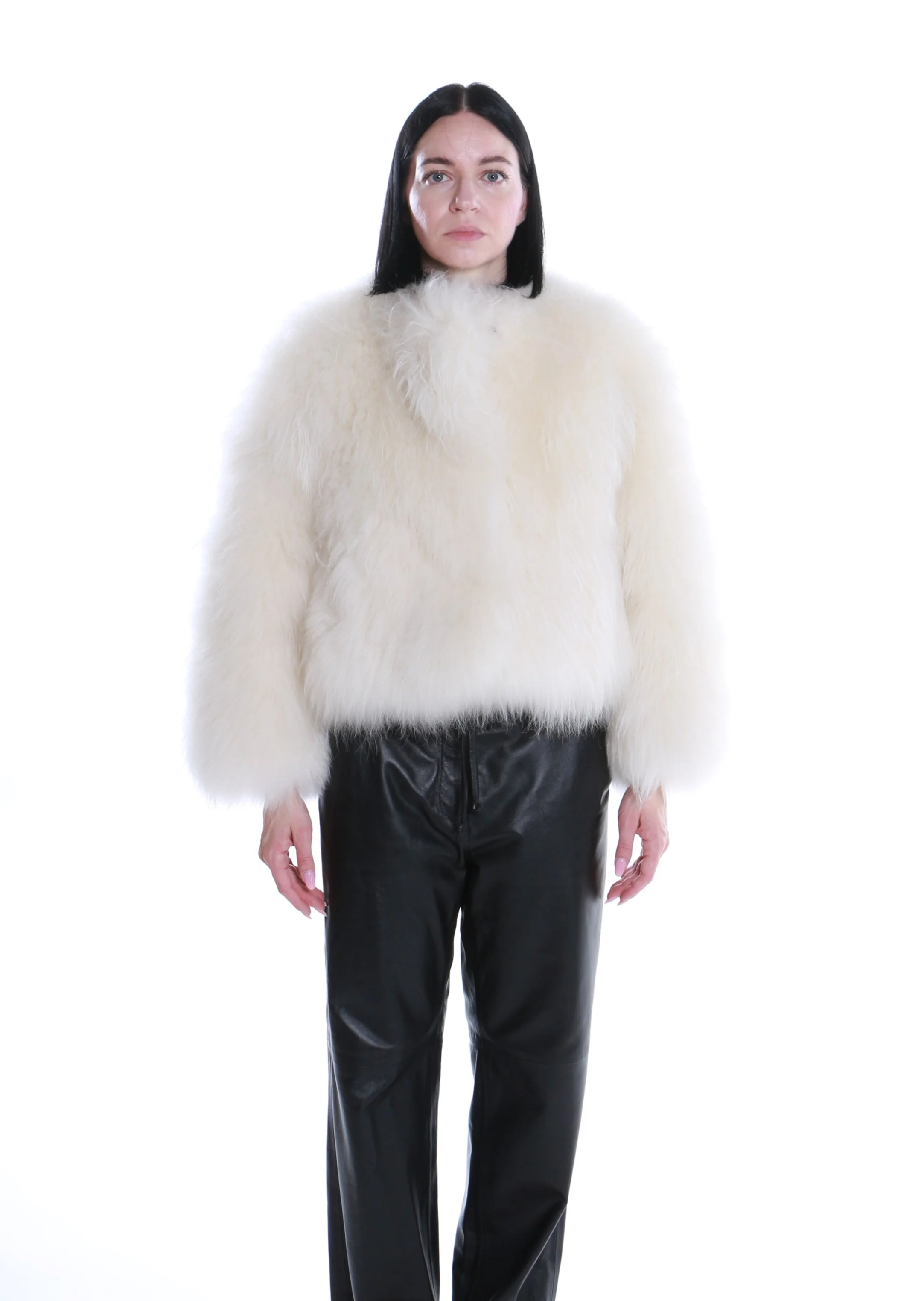 Cappotto corto in capretta cashmere color avorio