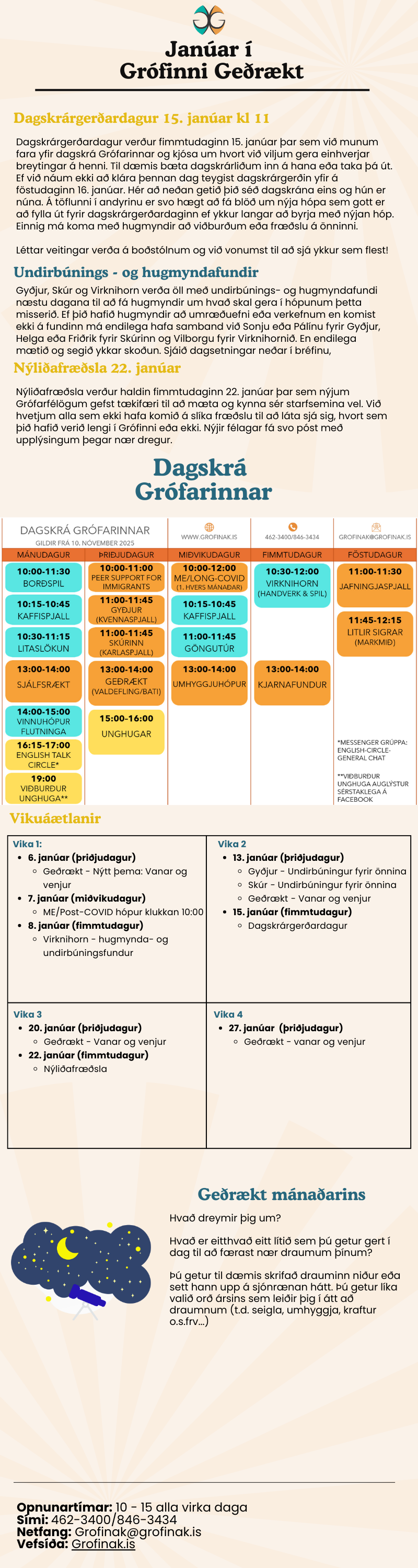 Fréttabréf Grófarinnar í janúar