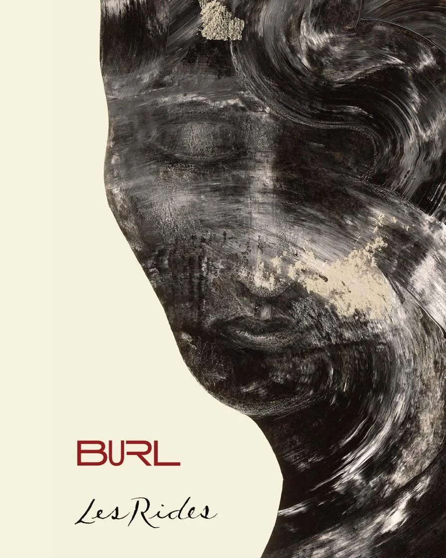 Abstract artwork depicting a swirled grayscale face with texture. Text reads 'BURL' and 'Les Rides' in stylized fonts on a light background.