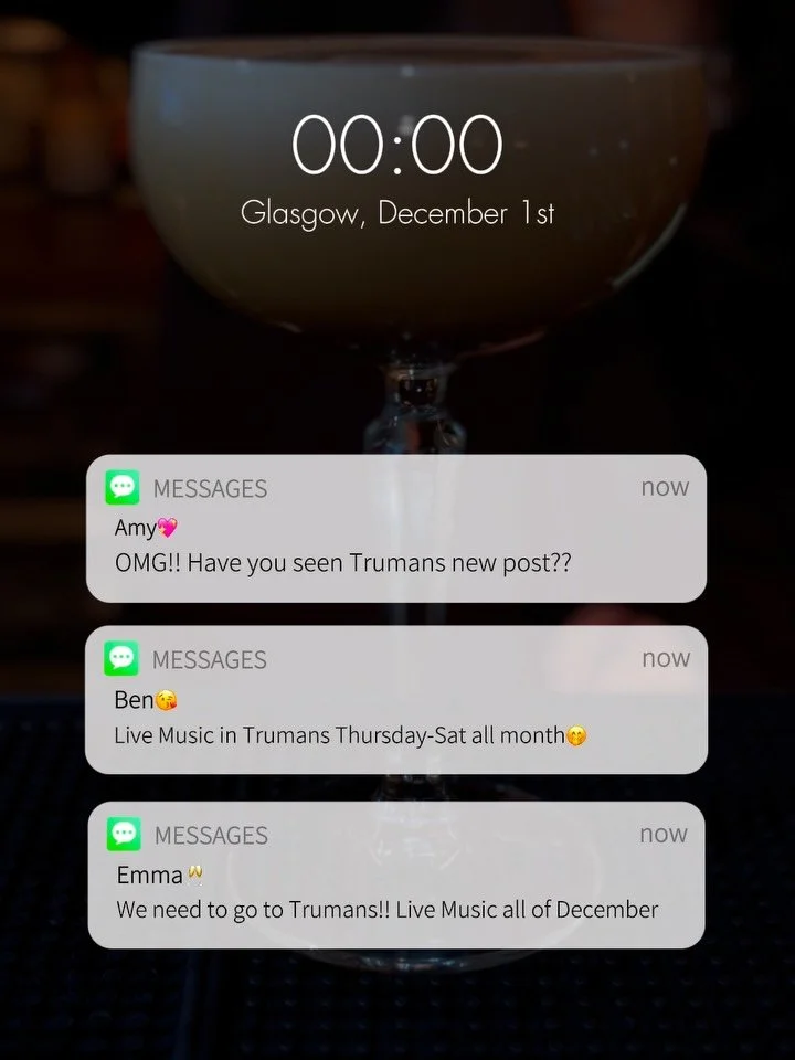 Day 6🤭
Live Music schedule for the first week in December 🎤🎧
Head down to Trumans and enjoy our new christmas cocktails with some live music all night!