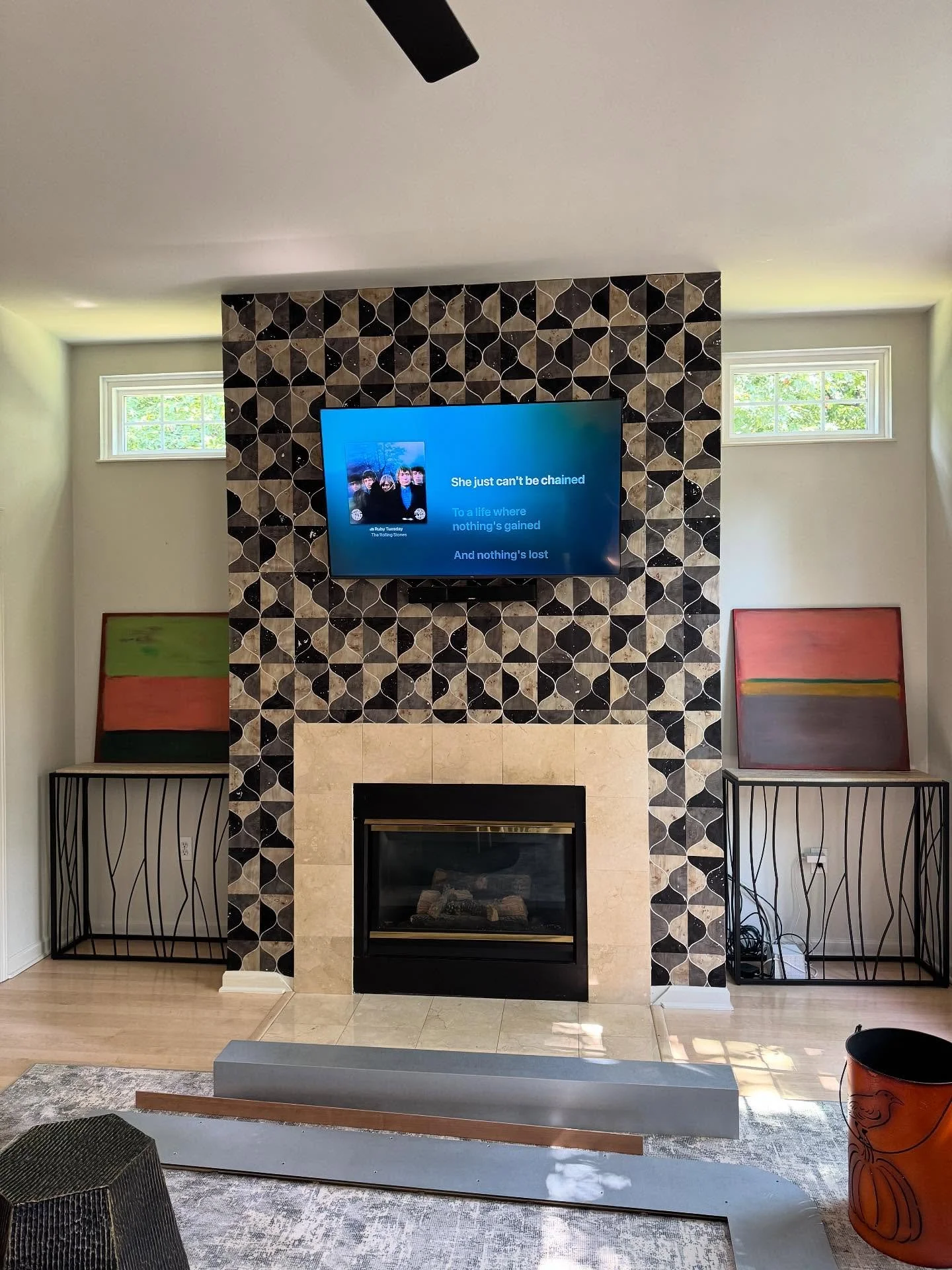 Some fun features at this client&rsquo;s house : Rothko-inspired painting last by yours truly and cool wrap-around shelf by the crew @naomi.furniture.design