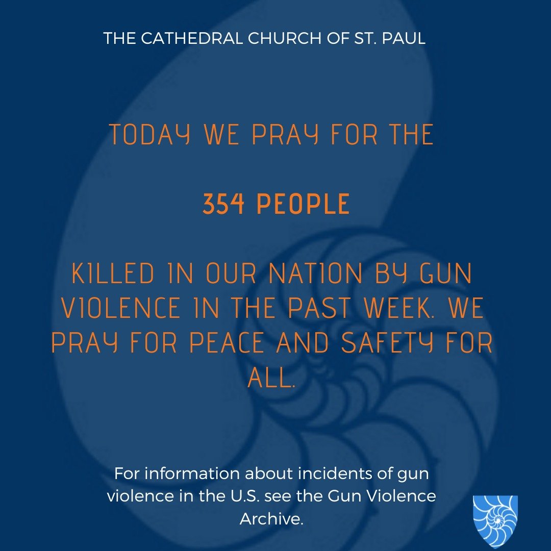We pray for the 354 people killed in our nation by gun violence in the past week. We pray for peace and safety for the people of our nation and of all nations.

#stpaulscathedral #cathedral #cathedralofboston #TheCathedralChurchofStPaul #houseofpraye