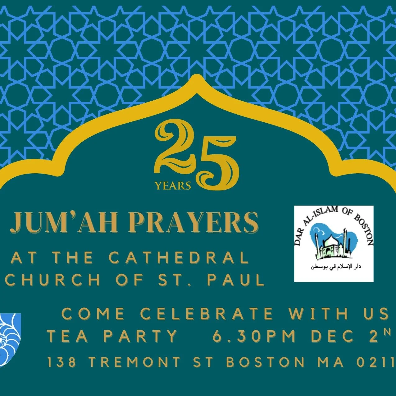 'My house shall be called a house of prayer for all people.' (Isaiah 56:7)

We are celebrating 25 years of Dar Al-Islam of Boston gathering at the cathedral for their Friday Jum'ah prayers. What a joy - 25 years of sharing space, building community, 