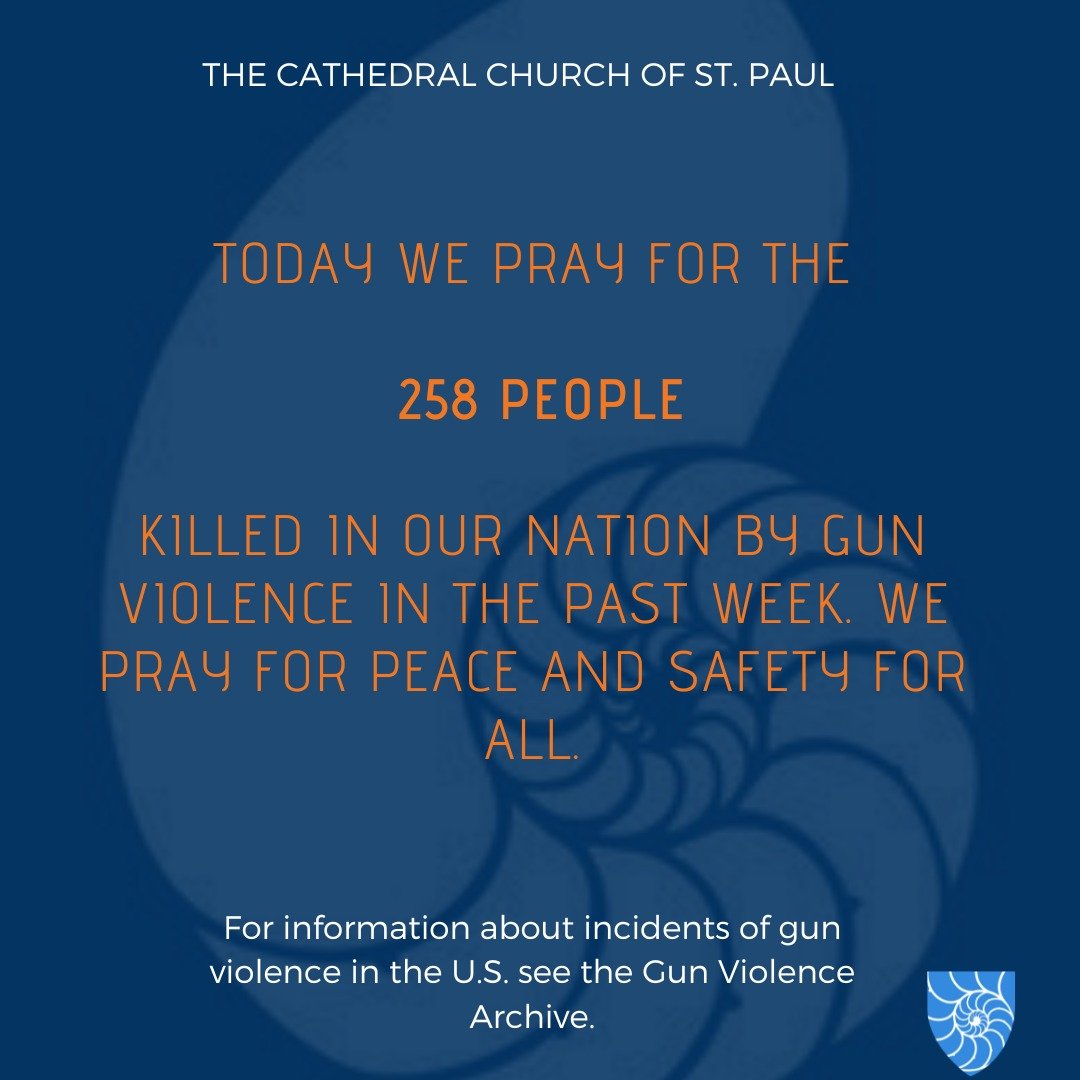 We pray for the 258 people killed in our nation by gun violence in the past week. We pray for peace and safety for the people of our nation and of all nations.

#stpaulscathedral #cathedral #cathedralofboston #TheCathedralChurchofStPaul #houseofpraye