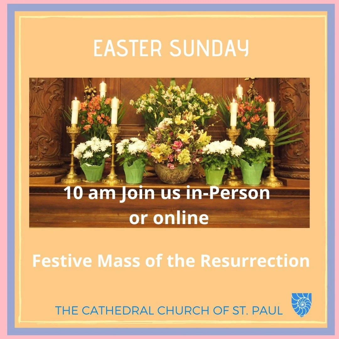 Alleluia! Christ is Risen! 

YOU are warmly invited to celebrate Easter with us today at 10am. We will have a Festive Mass of the Resurrection - and a special reception and Easter egg hunt to follow the service. We hope that you will join us, in the 