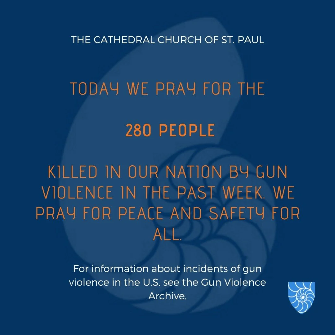 We pray for the 280 people killed in our nation by gun violence in the past week. We pray for peace and safety for the people of our nation and of all nations.

#stpaulscathedral #cathedral #cathedralofboston #TheCathedralChurchofStPaul #houseofpraye