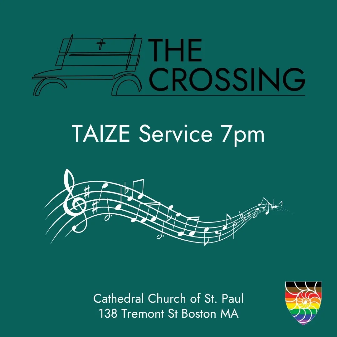 NEXT WEEK: Join The Crossing for their monthly Taize worship - Monday 18th at 7pm! Rest, peace, silence, and music. 

Please enter the church through the side door and ring the door bell to get to the stairwell/elevator. Arrive a few minutes early to