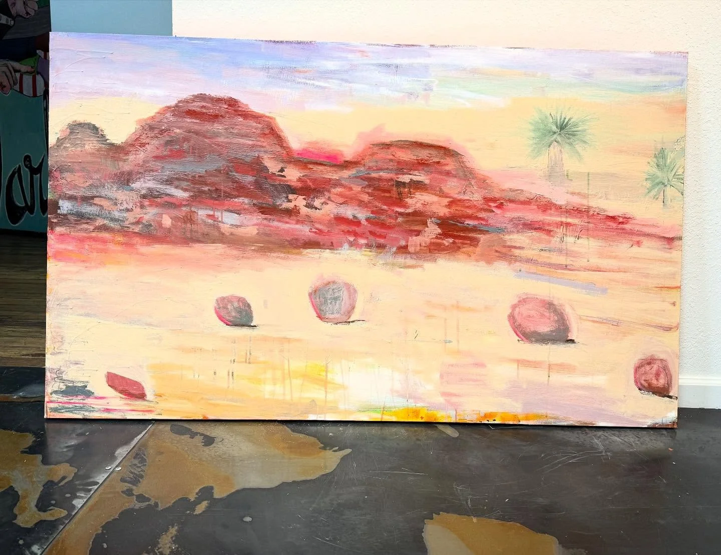A new work inspired by Red Rock, 36&rdquo; X 60&rdquo; #artwork #desertinspired #redrock #artsfactory #neontonature #landscapeart