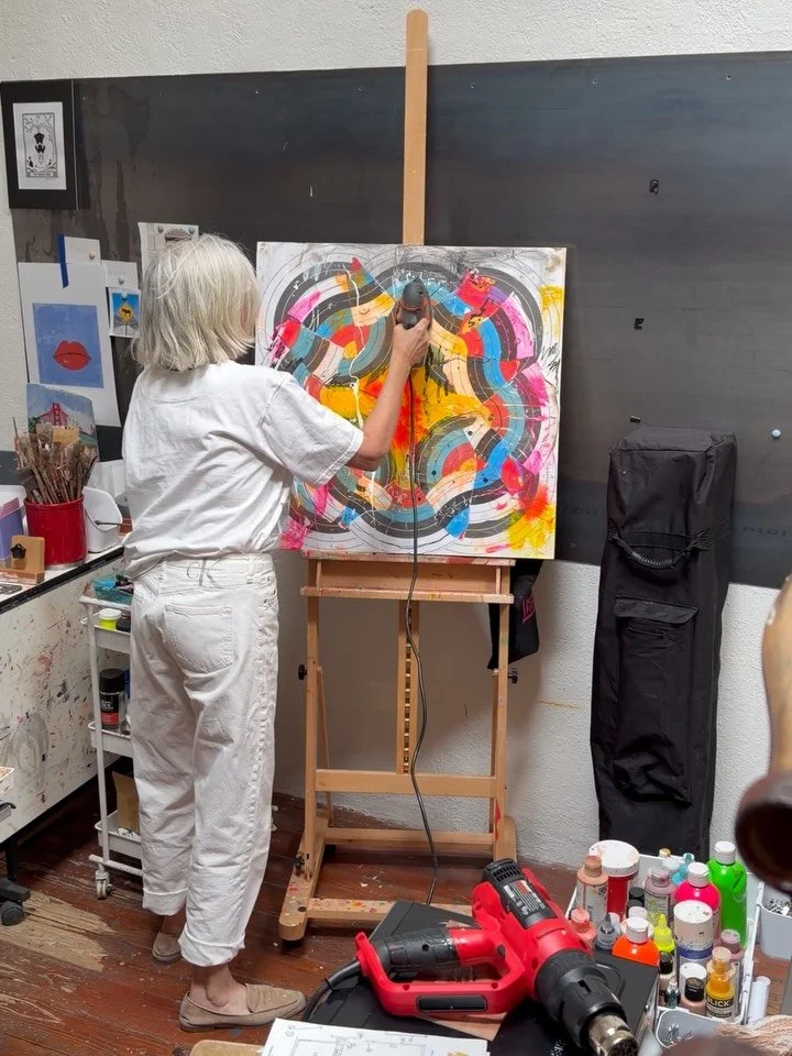 A little sanding on this new work #abstractart #artstudio #mixedmediaartist #artsfactory