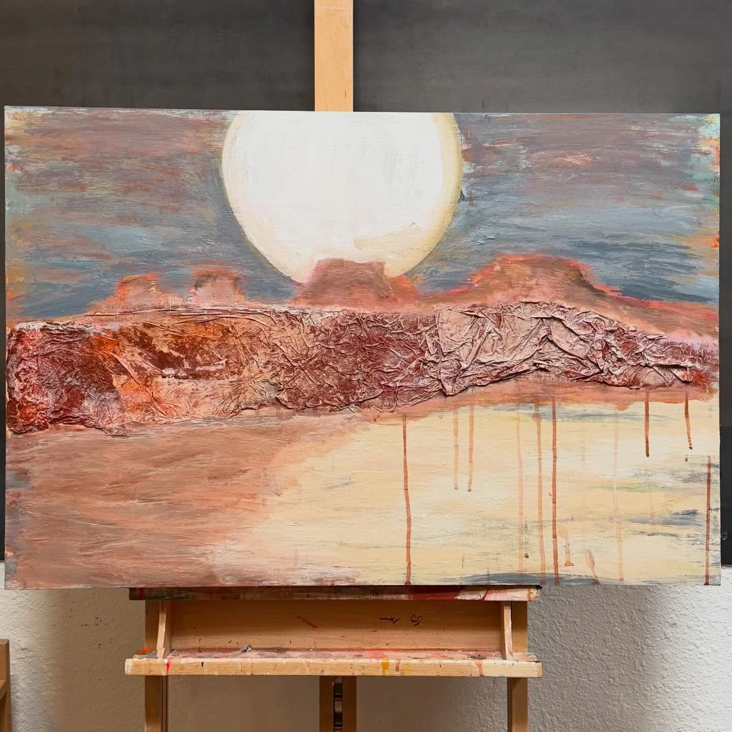 Rustic desert in the works, with a full moon 🌝 #artwork #landscapeart #artstudio