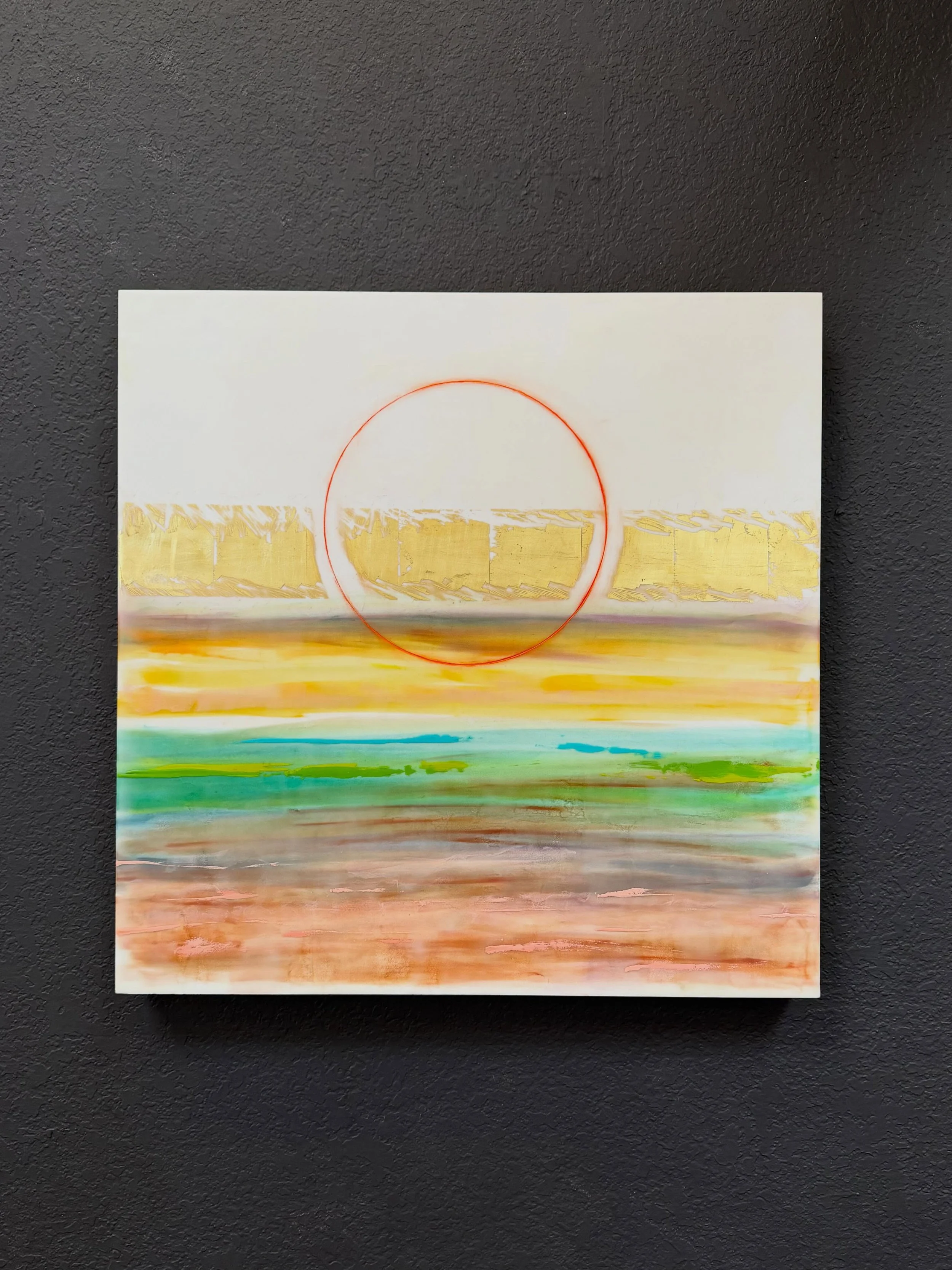 New encaustic work for my portal series, gold leaf, pastels, wax, 24x24 #encausticart #encausticpainting #modernart #contemporaryart #artstudio