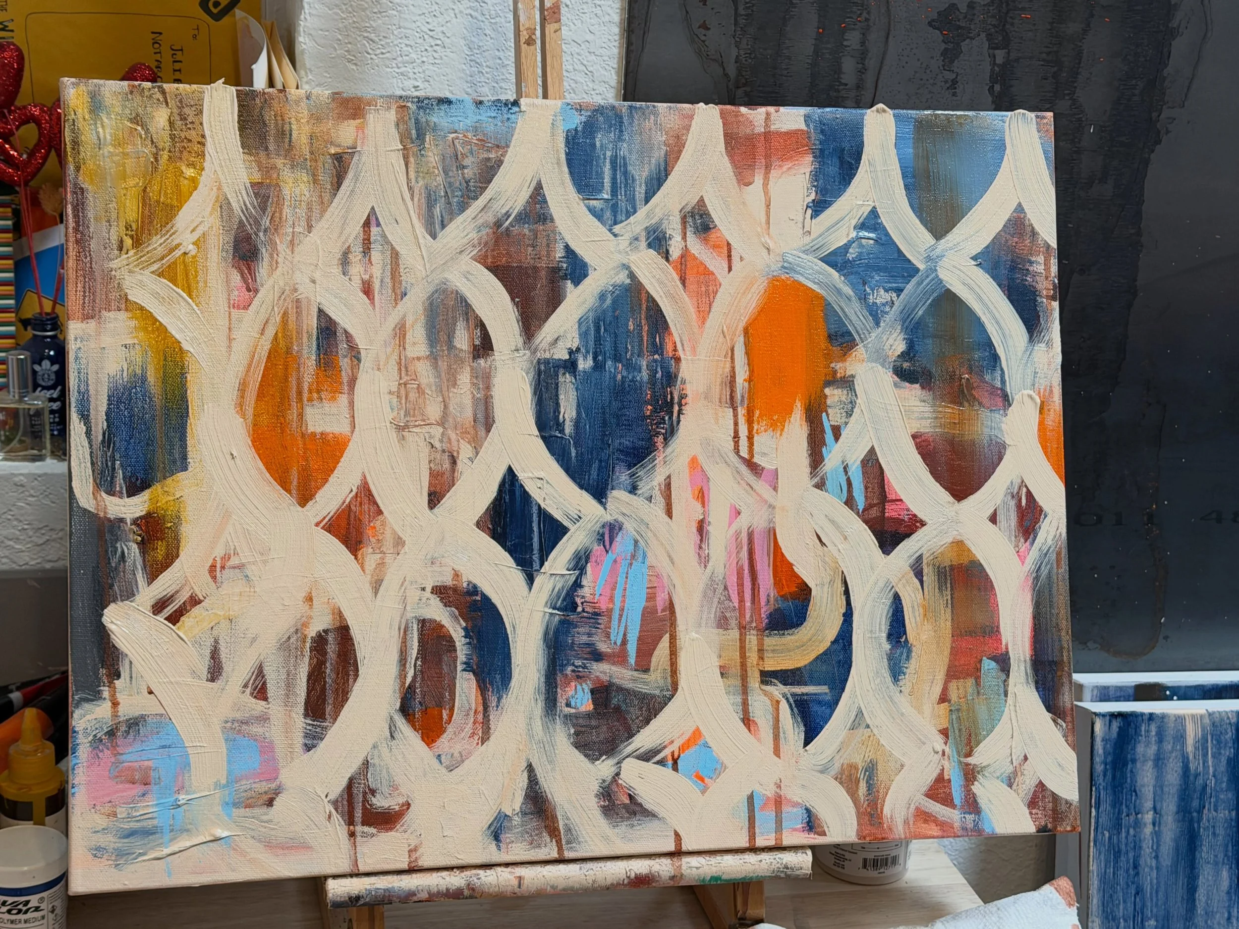 A new WIP - Saturday Studio Session. I&rsquo;m obsessed with the goofy star shape #artstudio #artist #artwork #abstractart