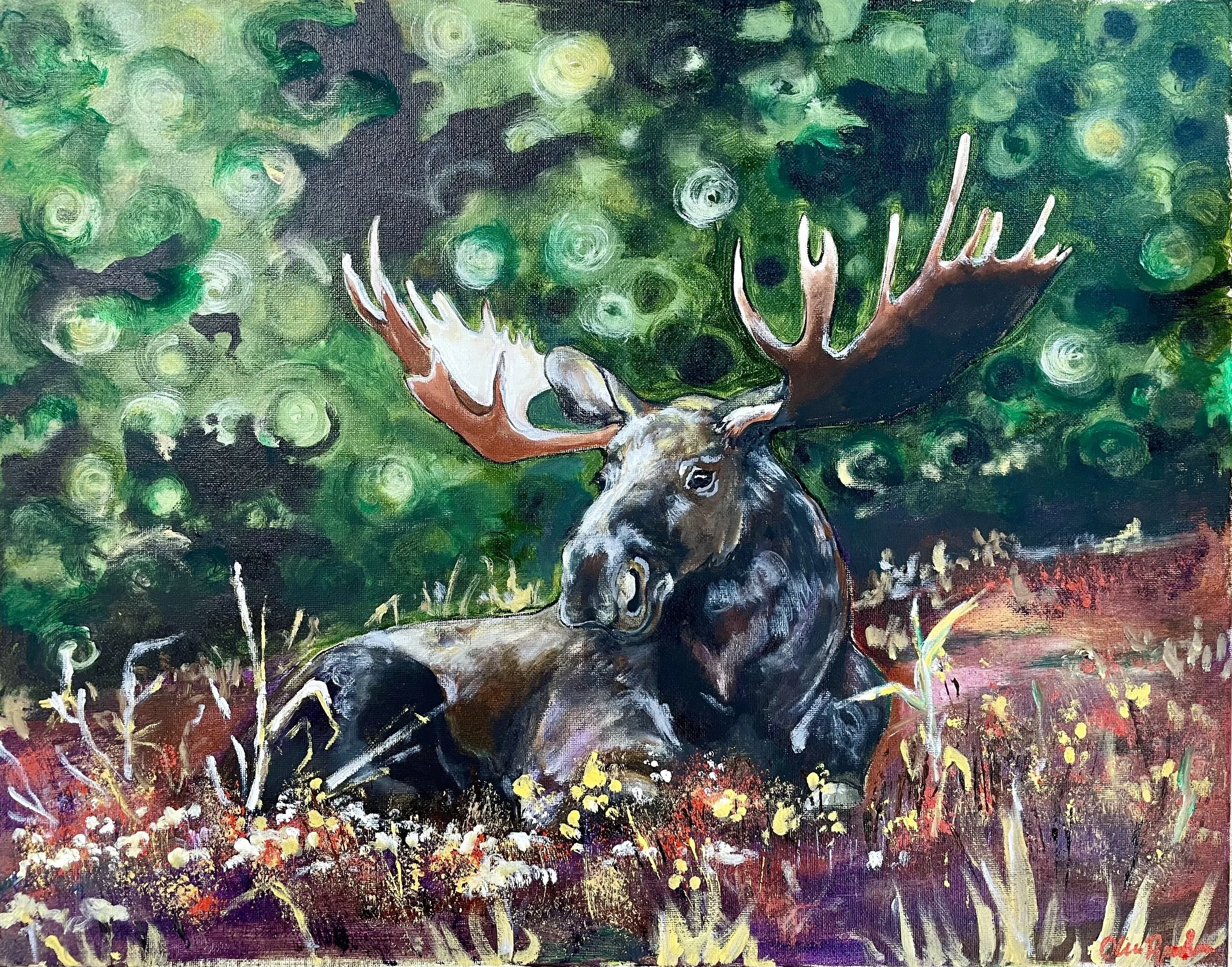 Blueberry Moose, Acrylic on Canvas