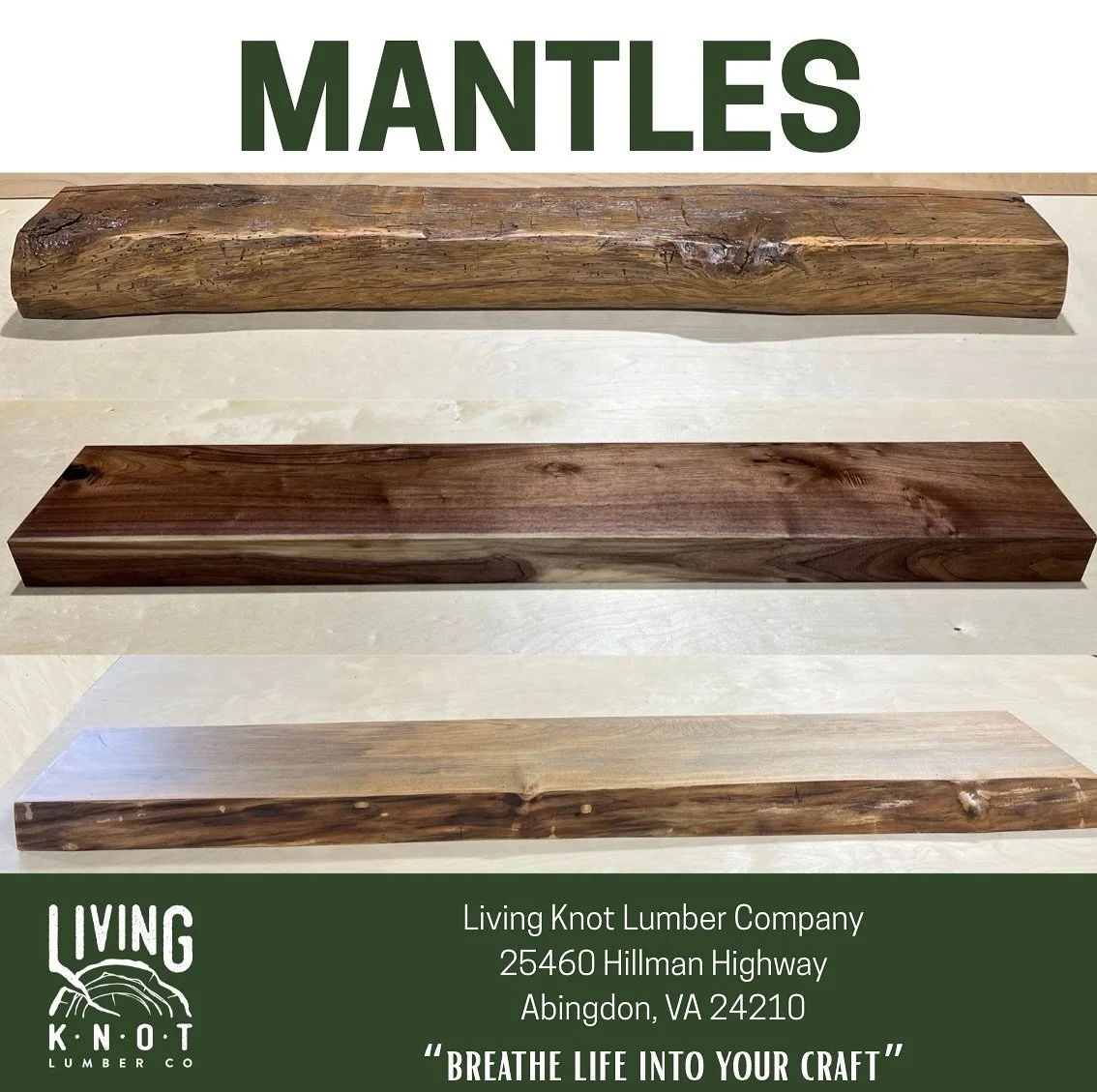 One of our FAVORITE things we sell here at Living Knot Lumber Company is mantles! 

From live edge mantles, hand hewn beams, traditional square mantles, rustic mantles, all the way faux box mantles&hellip; we have got you covered! Our mantles are all