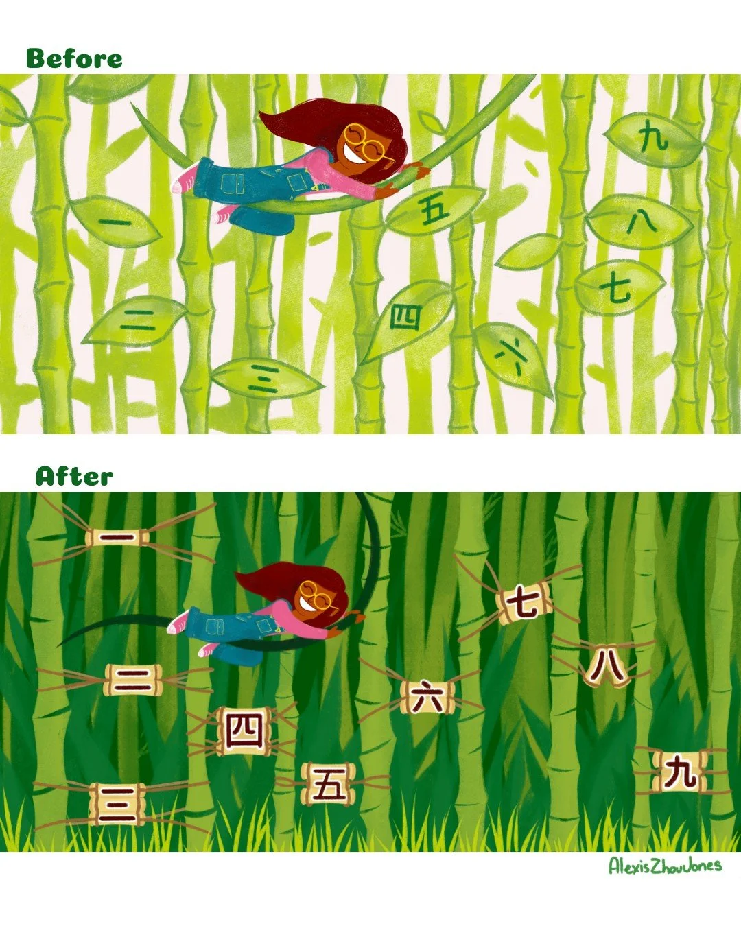 Here&rsquo;s the before and after of the Green / 1-9 spread 💚💚💚

I liked the first version a lot, and up until last week, I thought this spread was complete. But as I&rsquo;ve worked my way through this book, my style in regards to shading and out