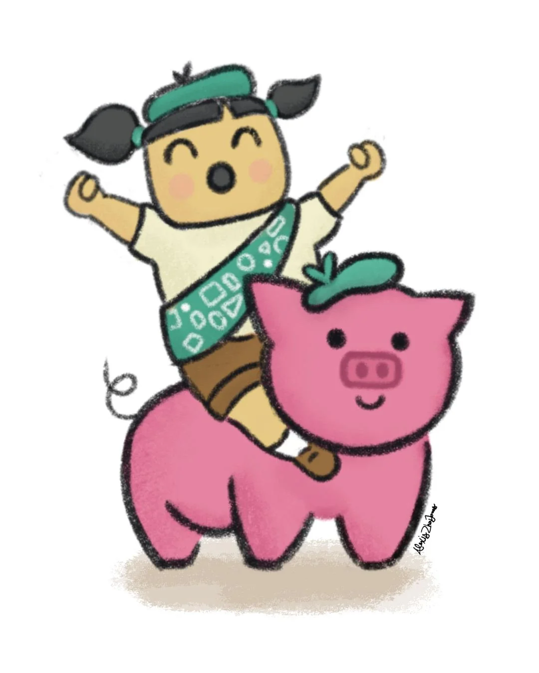 Such a ✨glow up ✨ for Pig Girl and her trusty swine! (scroll to see the original)

The first one was cute but lacking some serious pizazz.  I'm really happy with how this character came out, so I think I'll be exploring more what kind of shenanigans 