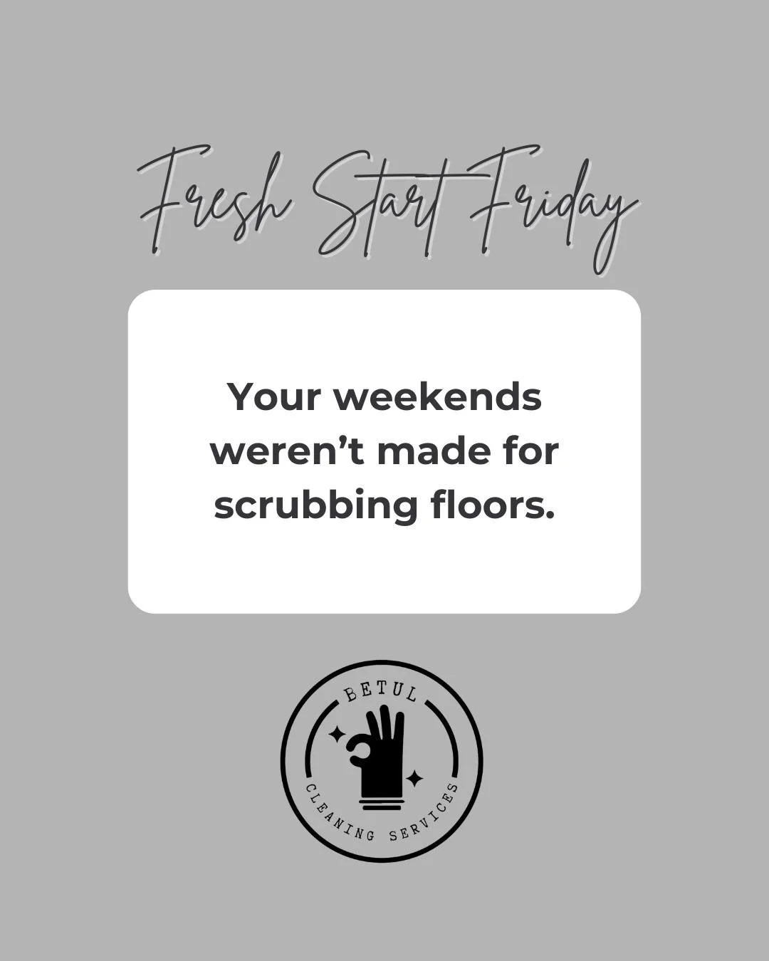 Time is the one thing you can’t get back.
Don’t waste it cleaning when you could be resting, hosting, or making memories.
Give yourself the weekend off.
Let Betul Cleaning Services handle the rest.
#cleanhome #cleaningservice #AtlantaL