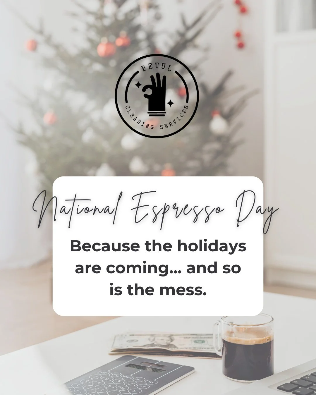 Happy National Espresso Day! ☕
The holidays are almost here, which means:
more cooking, more guests, more memories&hellip; and yes, more cleaning.

So take a sip, breathe deep, and remember, you don&rsquo;t have to do it all yourself.

From pre-holid