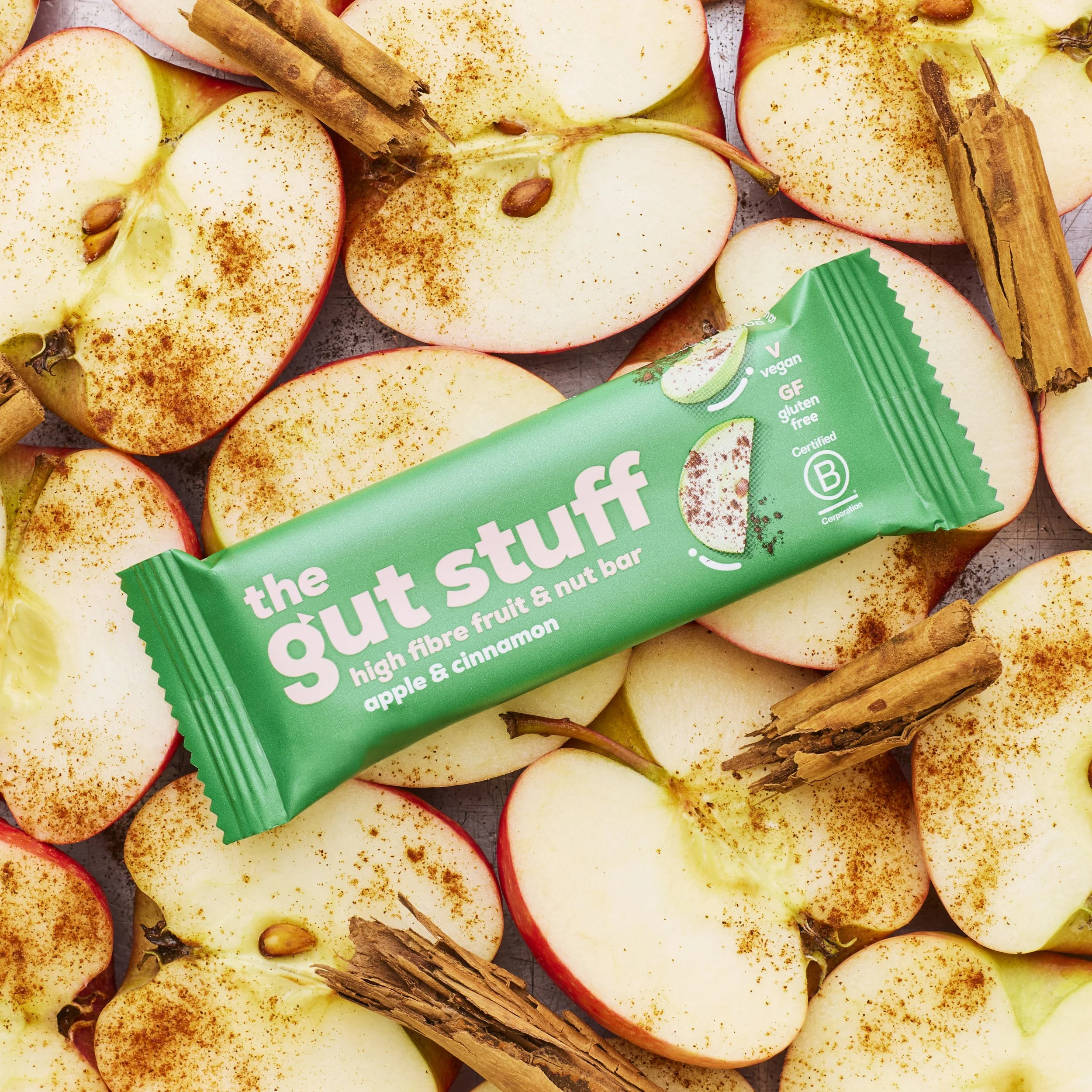 Apple and Cinnamon Gut health snack bar | Food Product Photography
