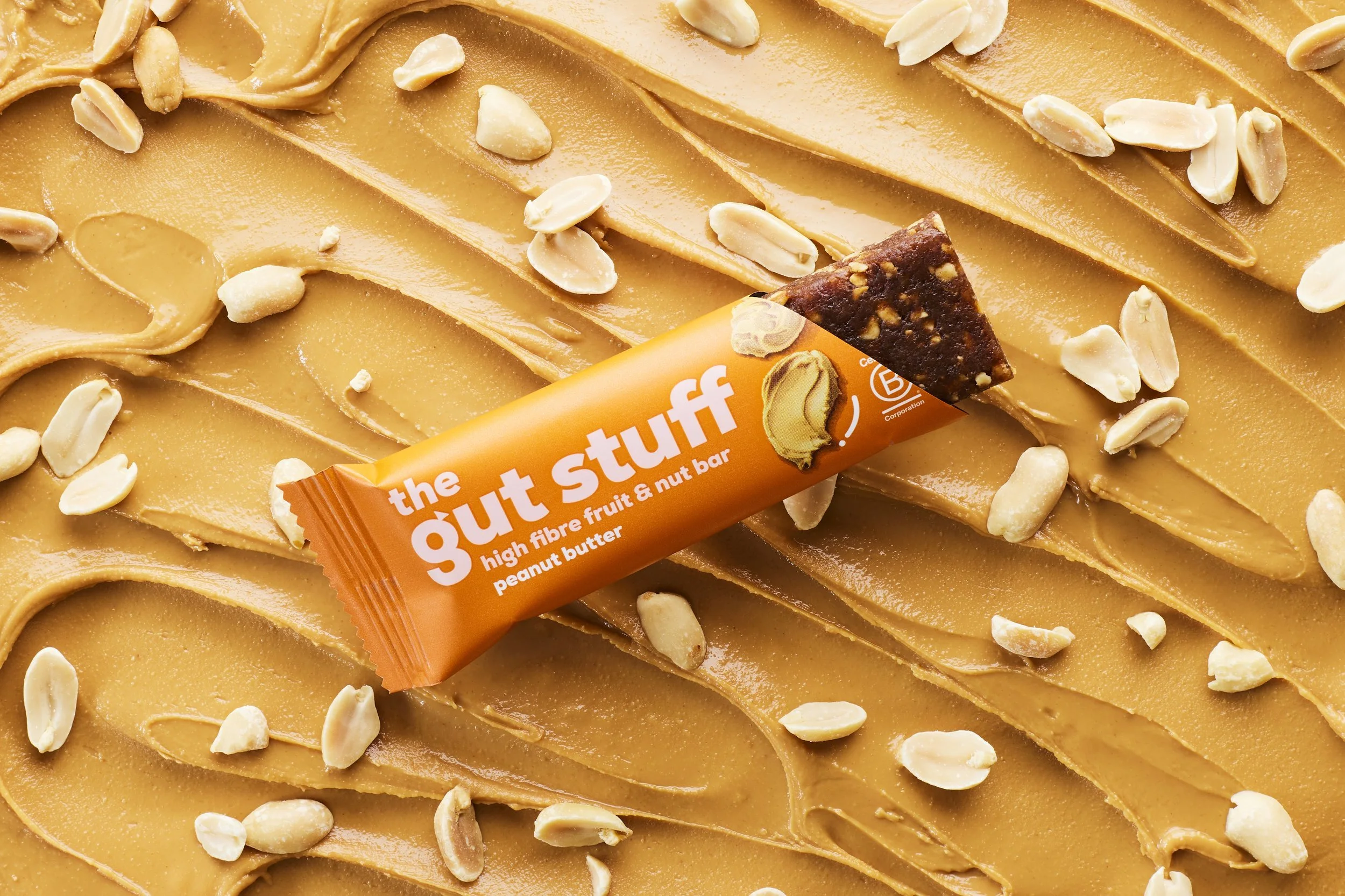 Peanut Butter Gut health snack bar | Food Product Photography