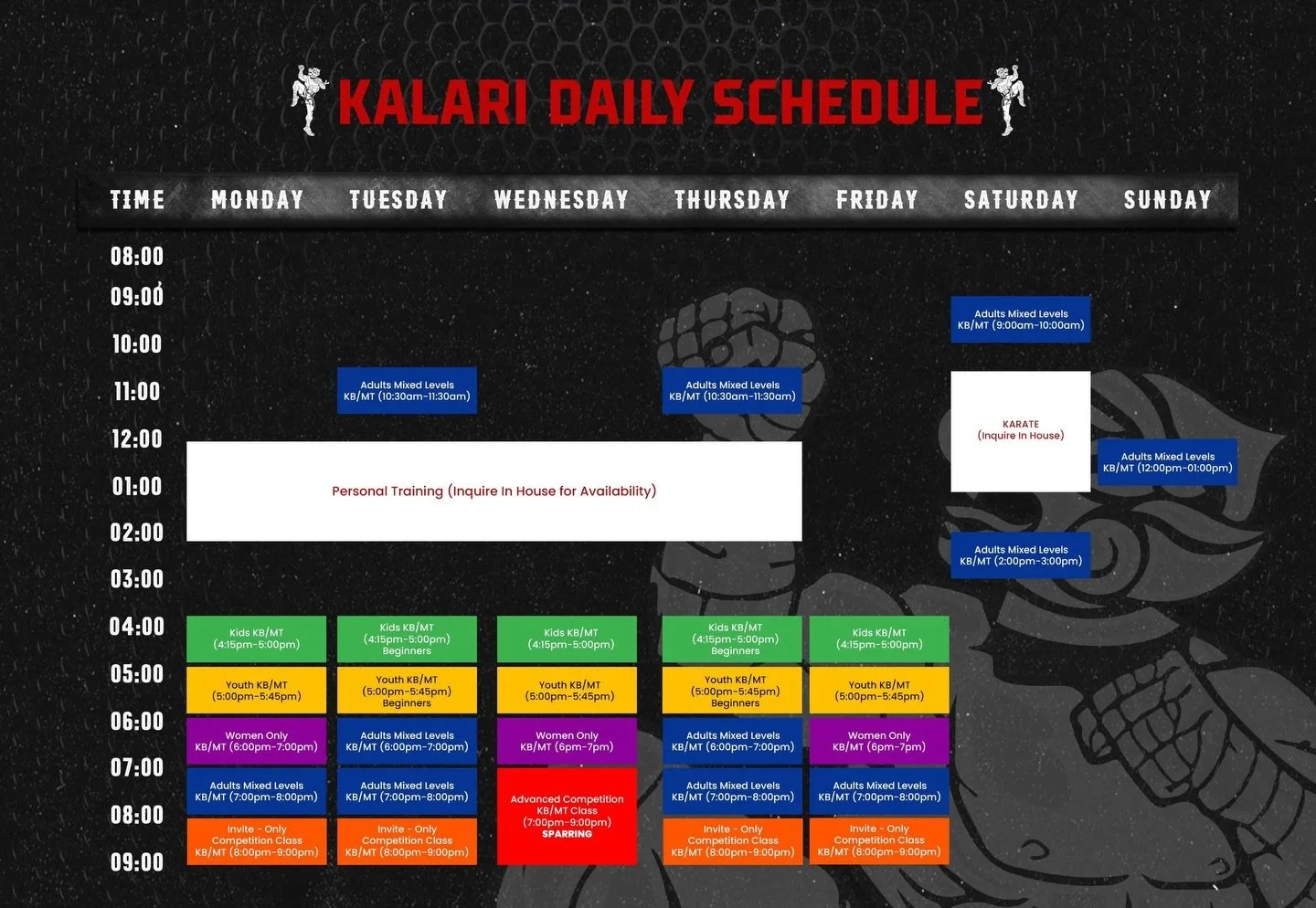 NEW SCHEDULE IS LIVE 🔥

Classes for:
👊 Kids
🥊 Youth
💥 Women&rsquo;s Only
🔥 Adults

Whether you&rsquo;re starting fresh, building confidence, getting fit, or training seriously &mdash; there&rsquo;s a class for you.

Check the updated schedule an