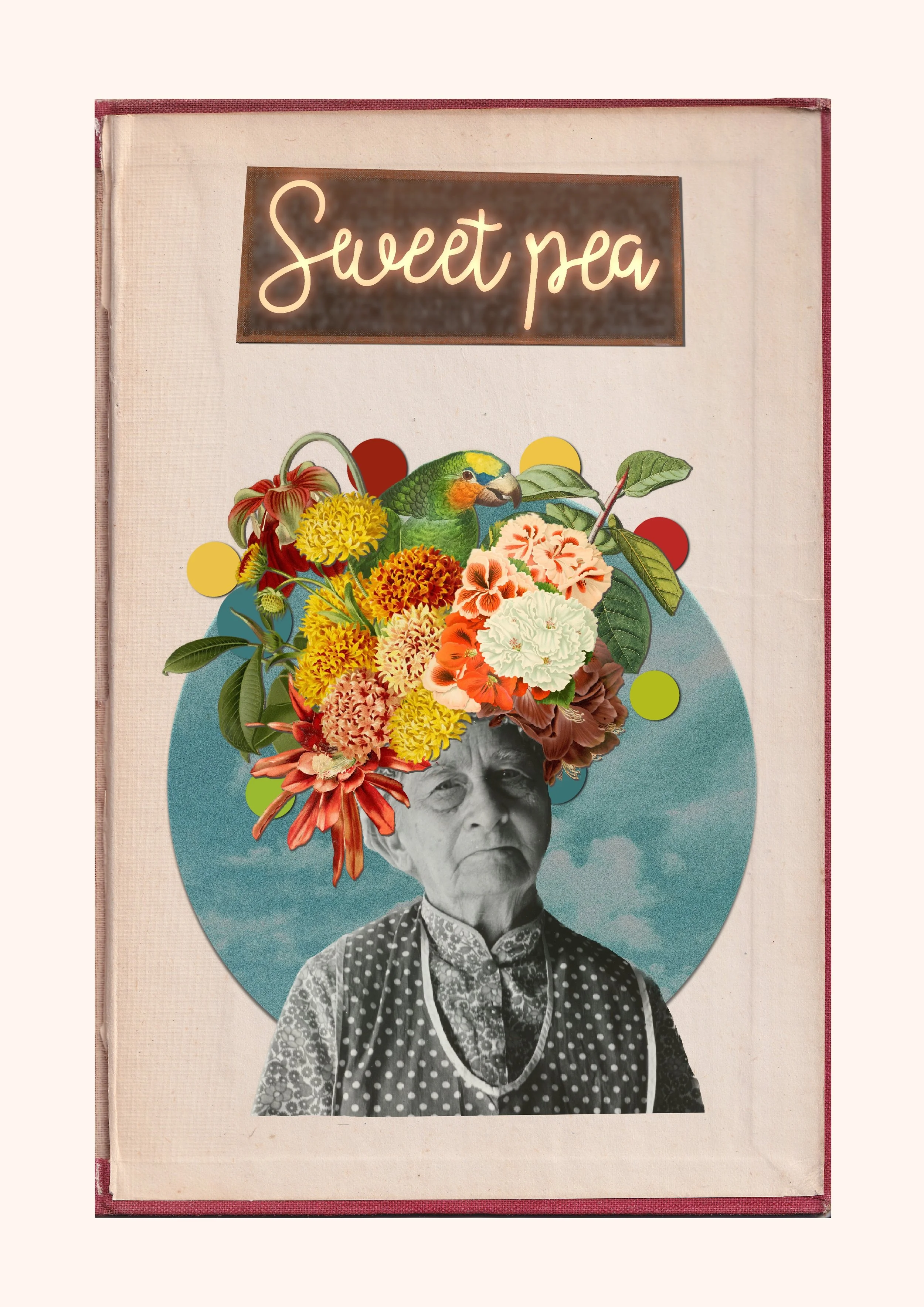 Vintage  collage,  flowers, woman, neon