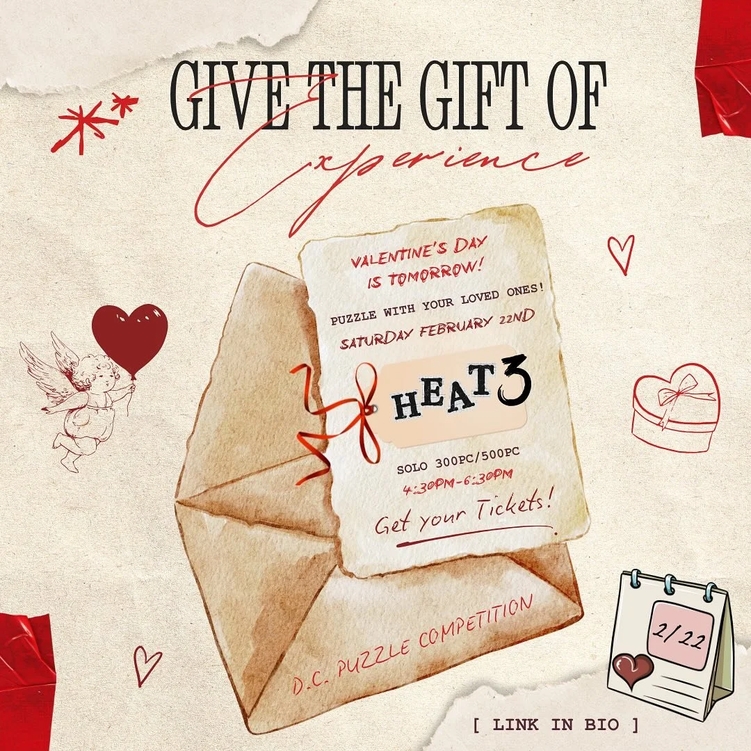💌 Looking for a last-minute Valentine&rsquo;s gift? Give the gift of experience! ❤️ 

A fun and exciting way to bond with your partner or friends! 

🗓️ Saturday February 22nd 
⏰ 4:30 PM - 6:30 PM
📲 Link in bio to register

Tag your puzzle partner 