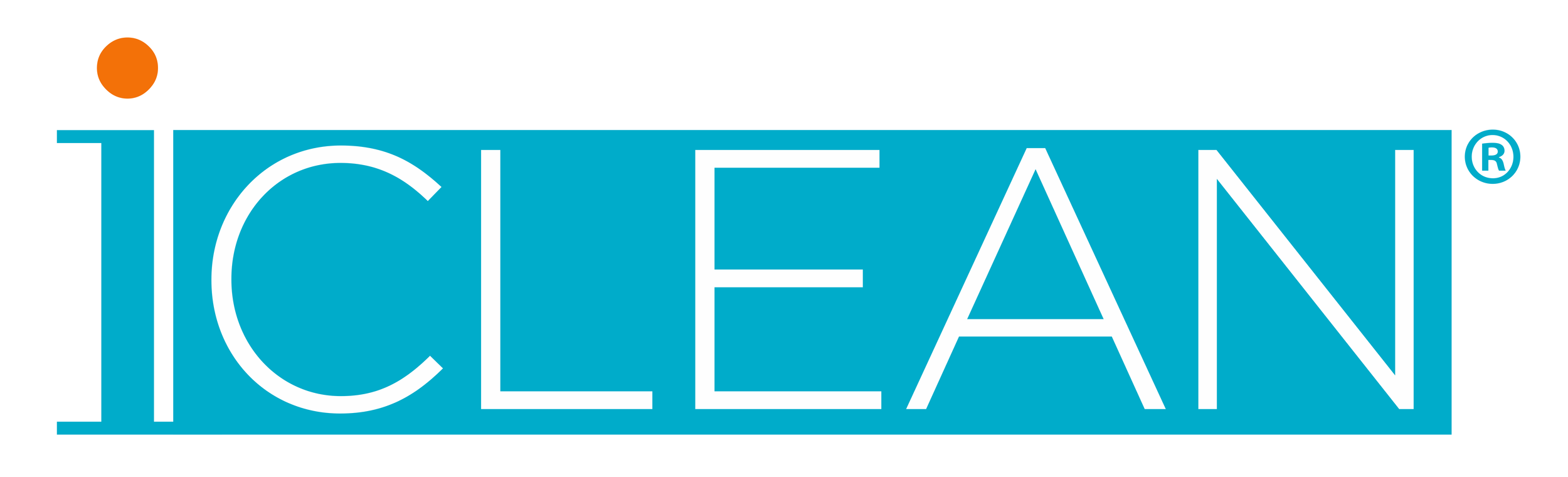 The logo of a brand called iCLEAN, with the word 'iCLEAN' in large white letters inside a blue rectangle and an orange dot above the letter 'I'.