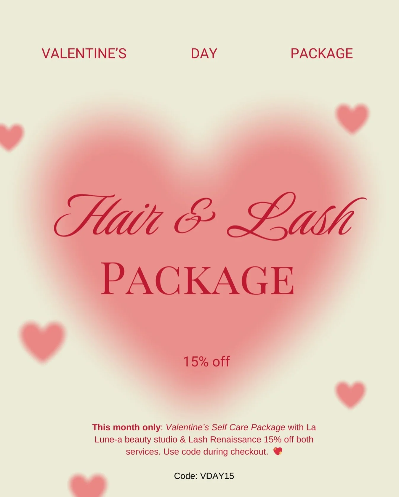 We wanted to do something a little extra special for you 💋

✨ For the month of February only ✨
Treat yourself to our Valentine&rsquo;s Self Care Package with La Lune-a beauty studio &amp; Lash Renaissance and receive 15% off both services.

Because 