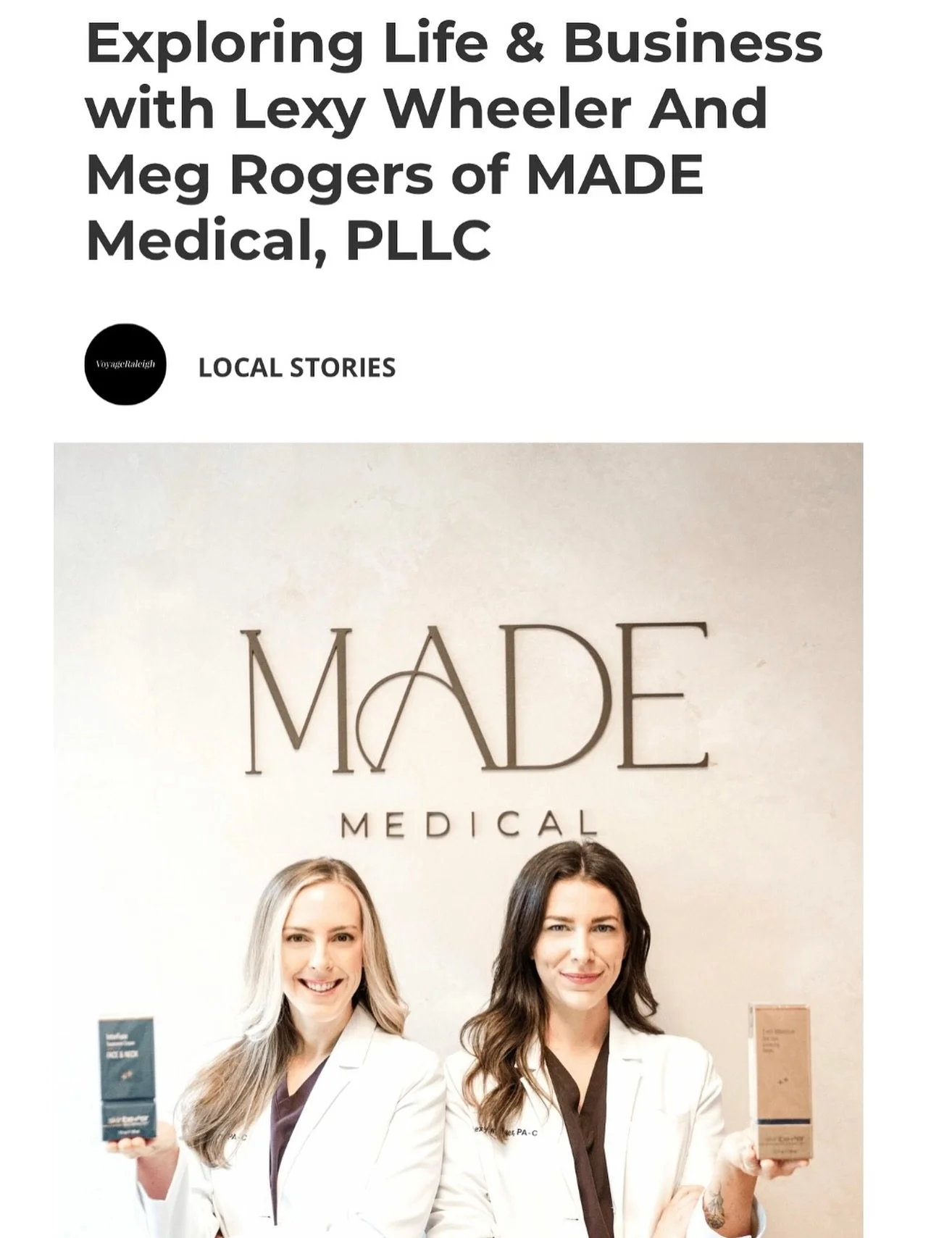 Thank you @voyageraleigh for the recent feature! We are so proud of what we are building at MADE Medical and are thankful for everyone that has helped us along the way. 🤍Link for article is in our story today!

📸 by @j_aimephotography