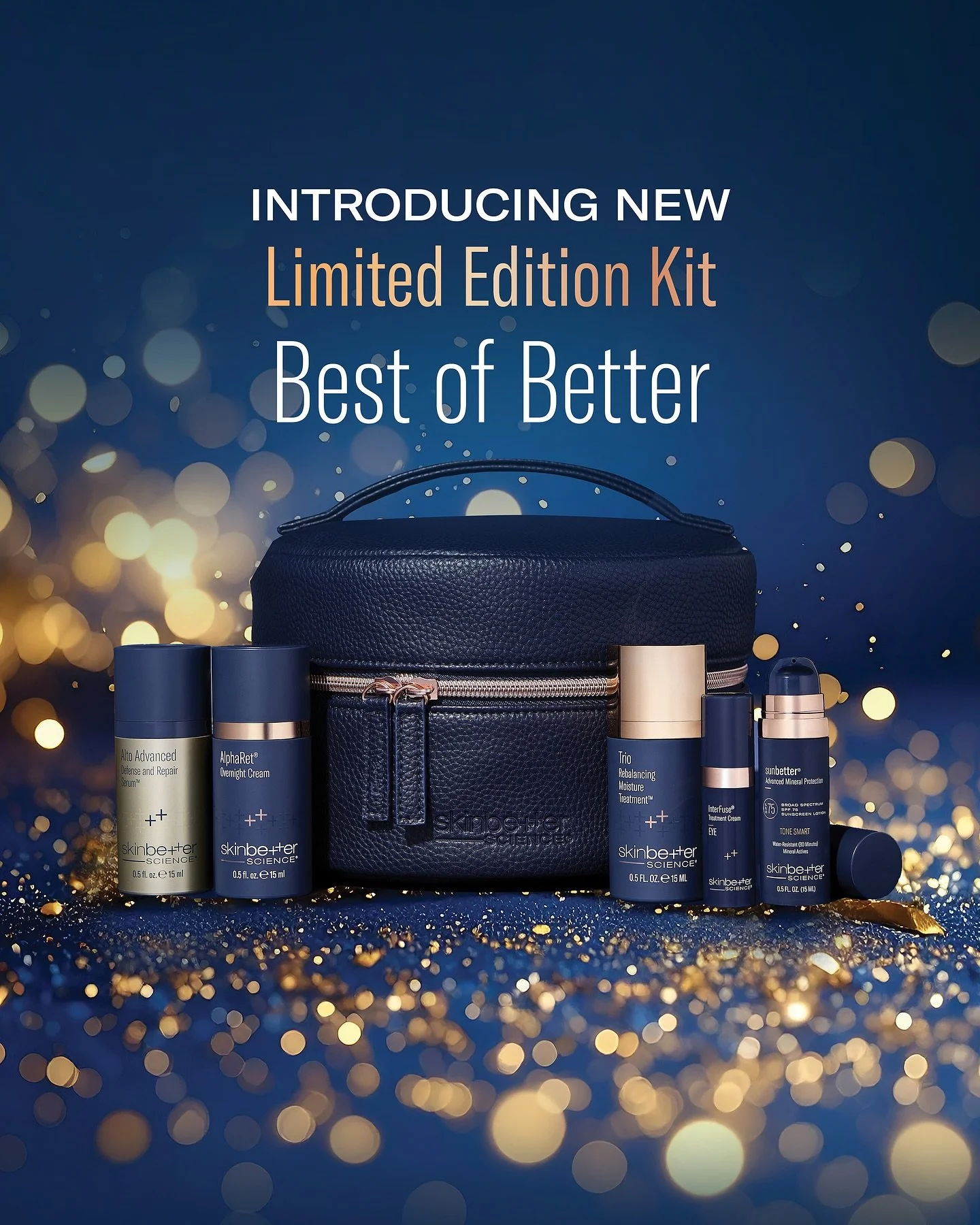 The holiday kit it here- and it&rsquo;s perfect! 🤩✨ 

Includes AlphaRet, Alto Advanced, Interfuse Eye, Trio Rebalance AND SunBetter tinted sunscreen - all for only $280!! 

We only have a limited supply, so DM us if you want this perfect bundled sta