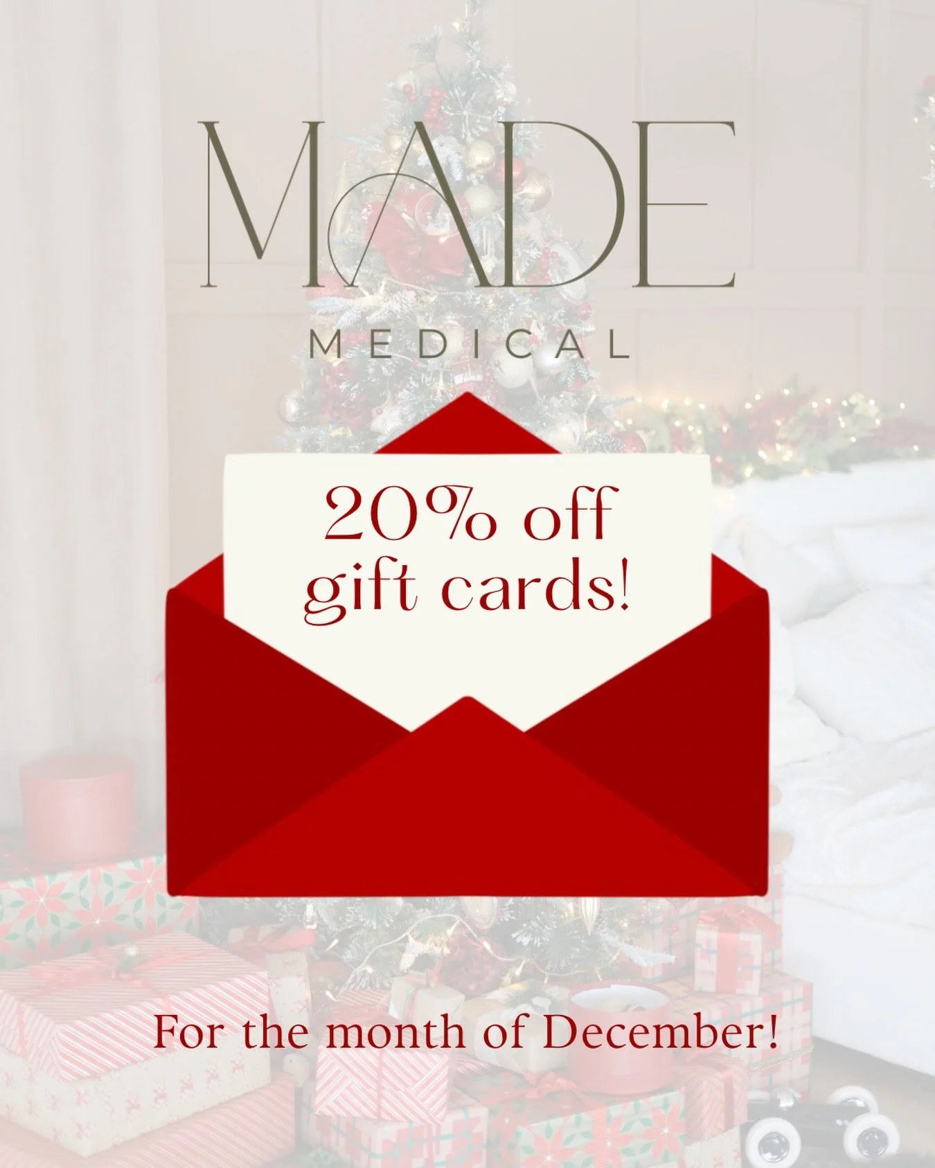 🎁Need a present for the person who has everything? Or maybe just a little treat for yourself??

20% off gift cards all month long! DM to purchase today!

🤎 The MADE MEDICAL Team   📍 Mobile Aesthetics + Wellness, Wake County, NC
📍 Now seeing patie