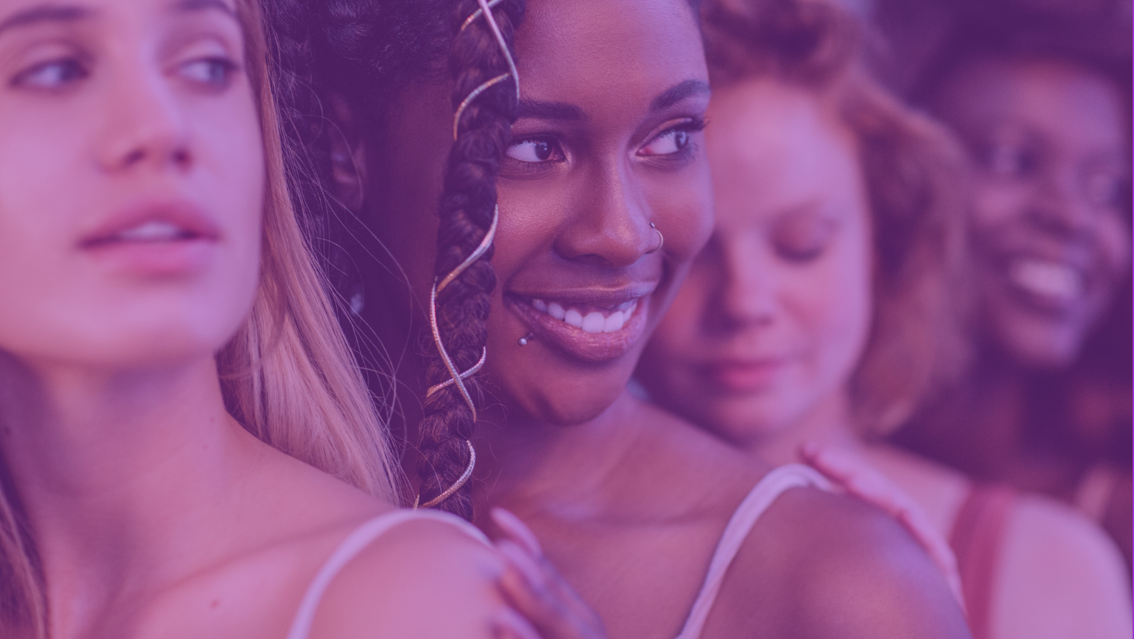 Diverse group of Gen Z women standing together in solidarity, representing collective empowerment, sisterhood, and the future of conscious women-led leadership.