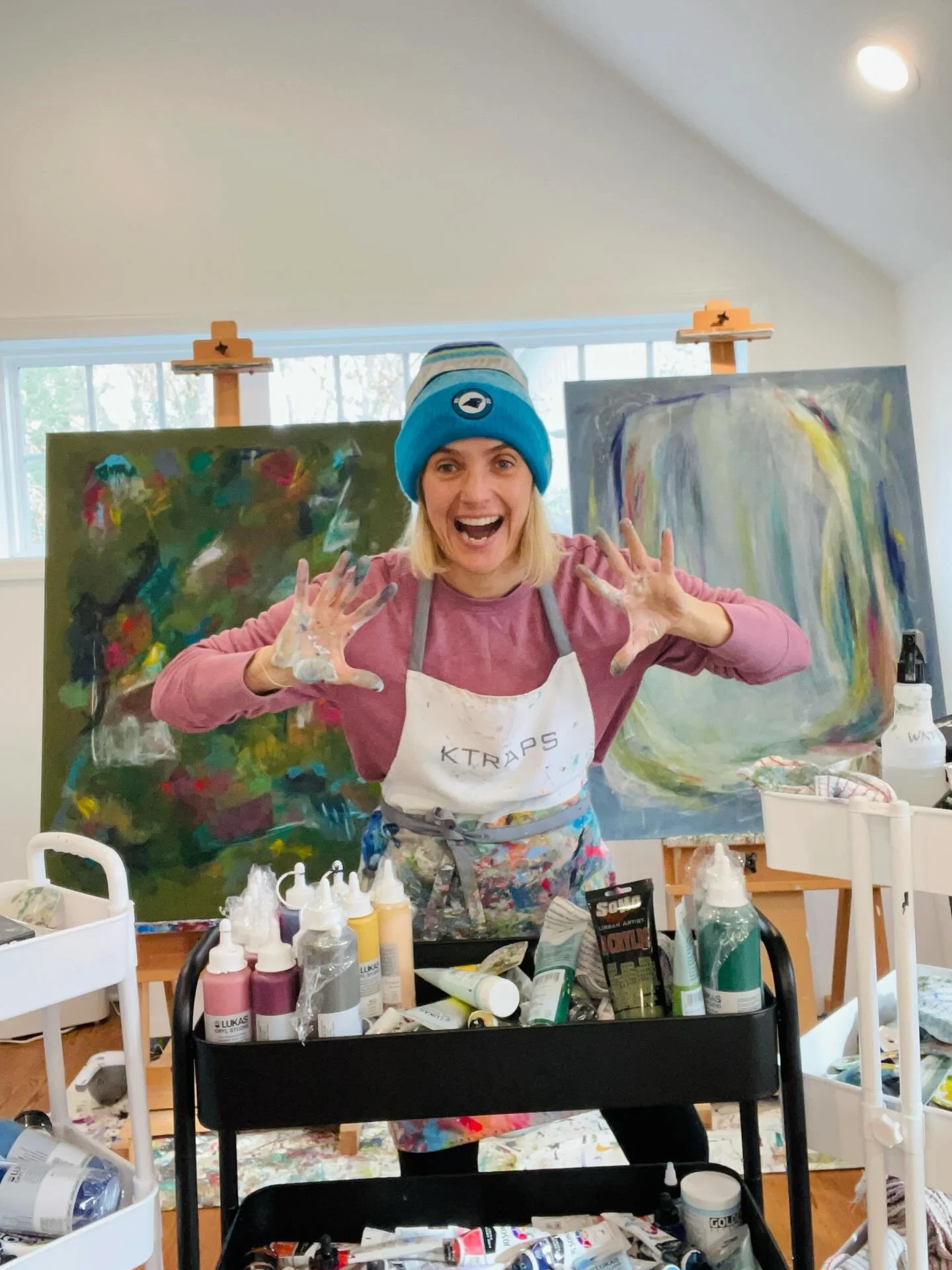 Hi I&rsquo;m Katie (aka Katie Raps). This is me, unfiltered, unshowered and covered in paint in my studio - a fairly accurate picture of everyday life over here. Because why shower when you are just going to get paint literally everywhere (face inclu