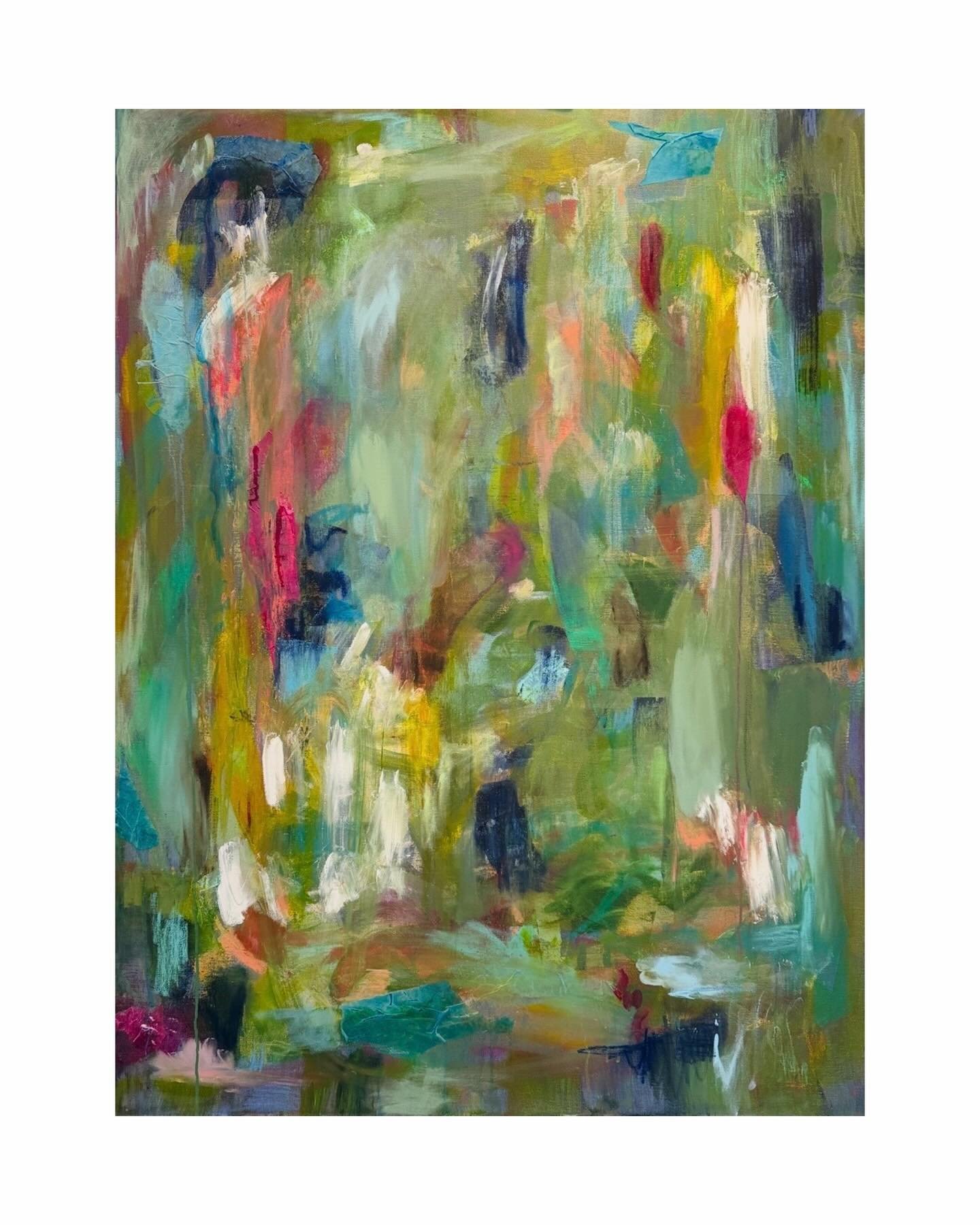 48x36 &ldquo;Sea Glass&rdquo; mixed media on gallery wrapped canvas 

Here&rsquo;s the story behind it: the colors of sea glass immediately signal my body to calm. Jars full of sea glass remind me how each piece is unique and tells a story. And I oft