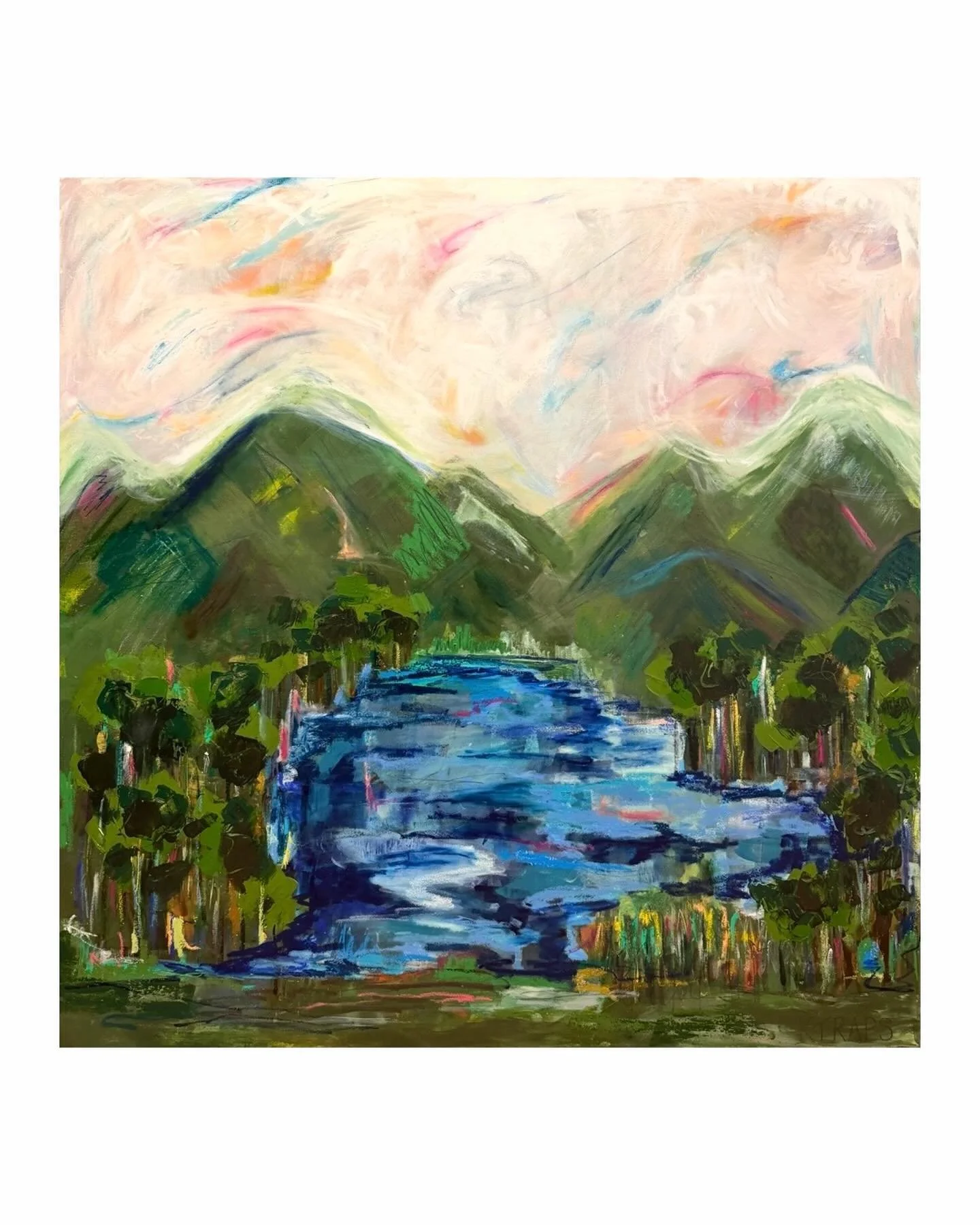 40x40 commissioned &ldquo;Sweet Respite&rdquo; mixed media on gallery wrapped canvas 

Here&rsquo;s the story behind it: Is there a place that soothes your soul? A place you go to escape the heaviness of the world? Where you can breathe deep and come