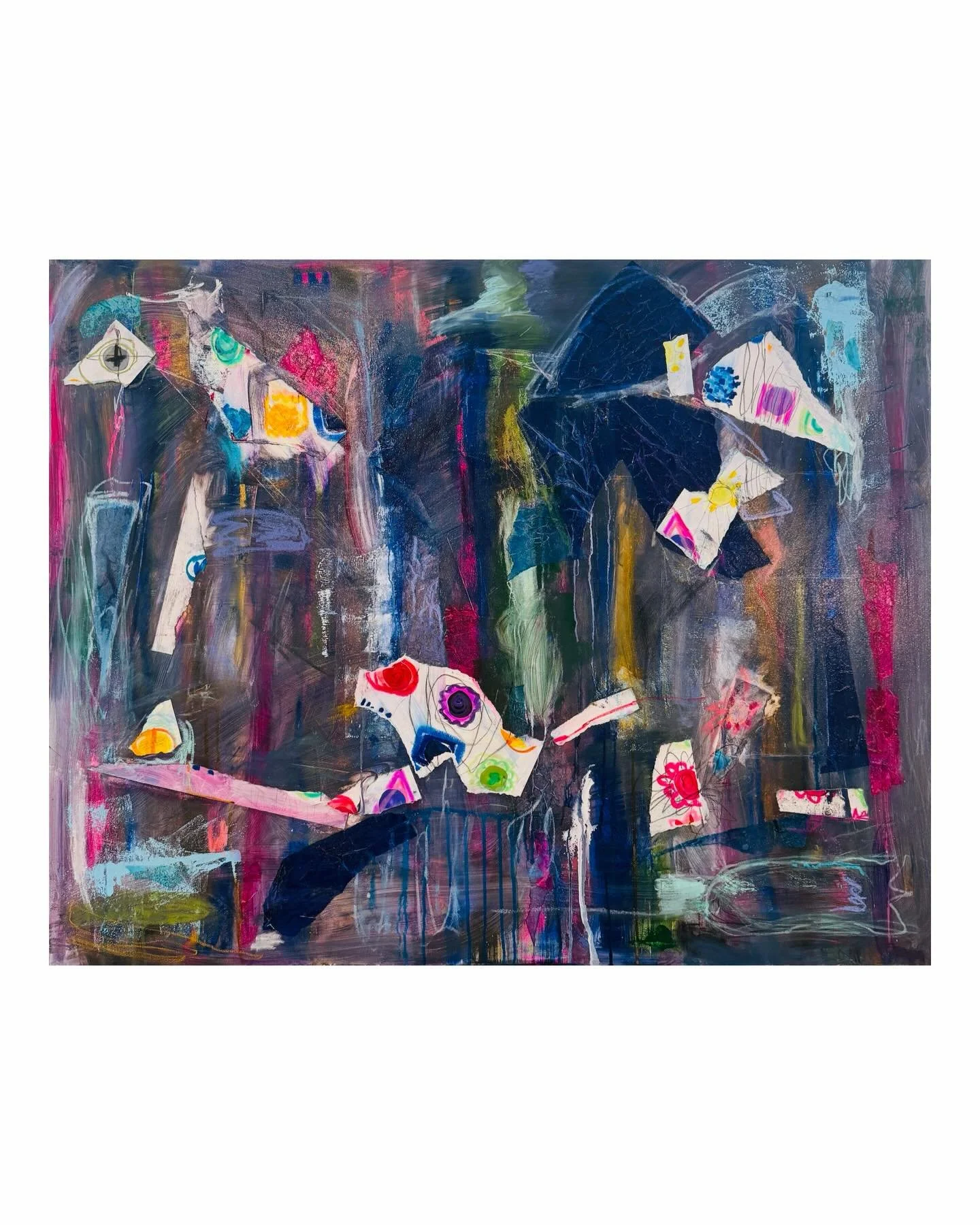 40x50 &ldquo;Mish Mash&rdquo; mixed media on gallery wrapped canvas 

Here&rsquo;s the story behind it: sometimes you have to pull apart the pieces before you can put them back together. It doesn&rsquo;t have to make sense but it does have to feel ri