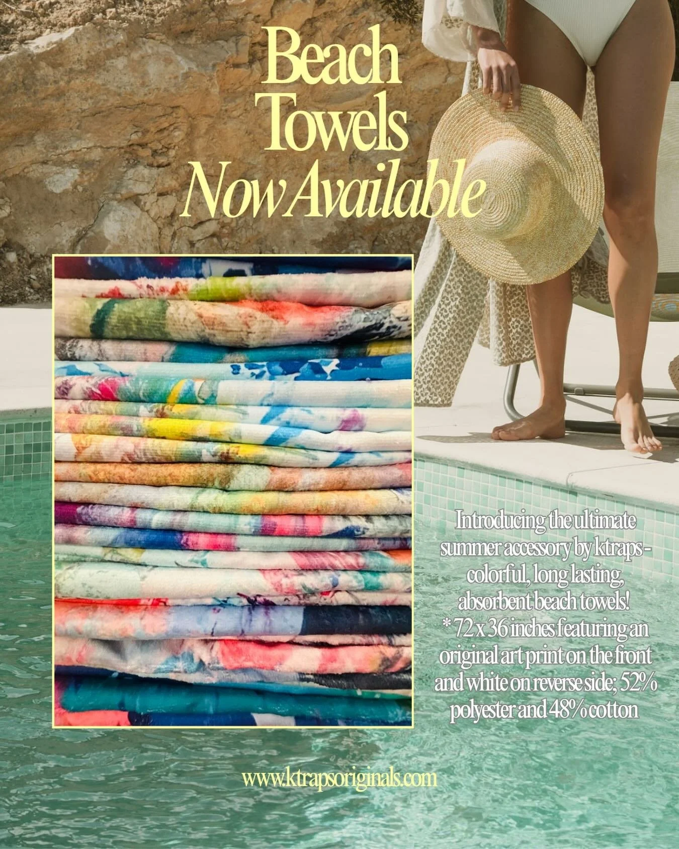 Now Available - KTRAPS does summer with only the best and that includes these long lasting, absorbent, super soft yet oh so chic colorful art print towels that are perfect for wherever the summer takes you! Say no to those boring, tired old towels th
