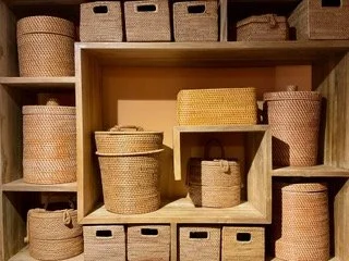 Teak & Woven Pantry Storage