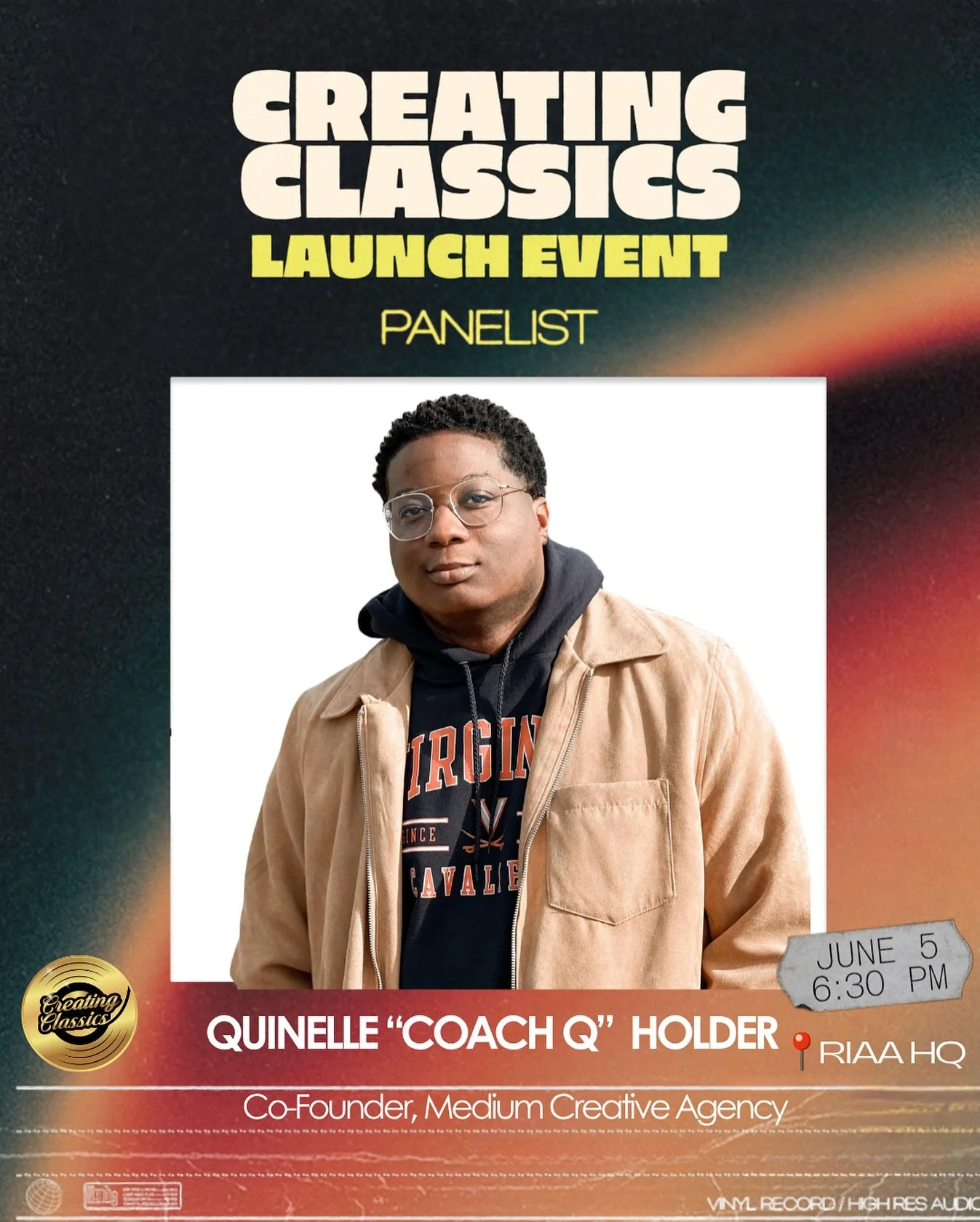 💿🎶 Meet Quinelle &ldquo;Coach Q&rdquo; Holder @quinelleholder: Co-Founder of Medium Creative Agency, joining us as a panelist for the Creating Classics launch! 

His experience includes roles as Sr. Publicist for SONY&rsquo;s The Orchard (Urban Div
