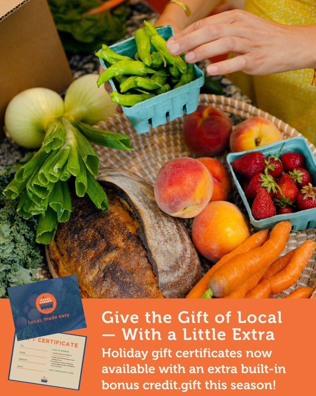 This holiday season, we&rsquo;re loving the gift that feeds everyone: holiday gift certificates from @gorgefarmercollective. Bonus credit is automatically added to every card right now &mdash; so your $ goes a little further while supporting your fav