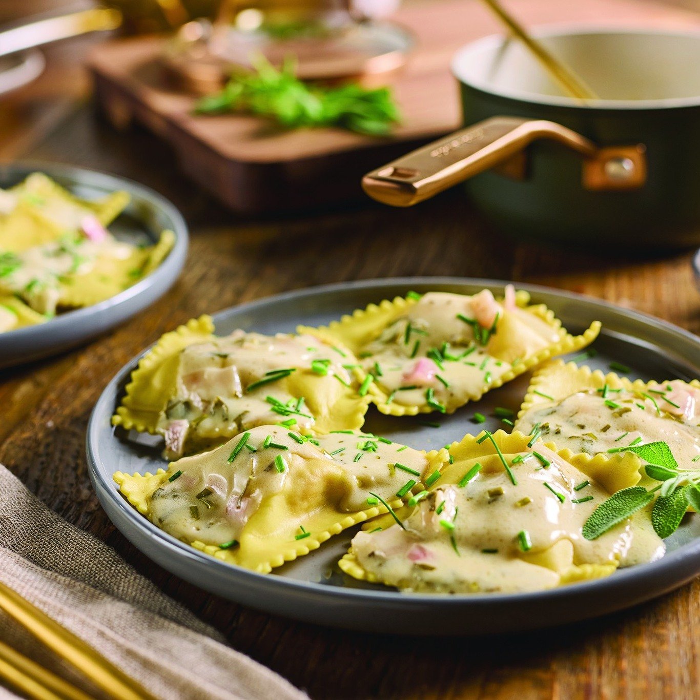 This Homemade Pumpkin Ravioli (shared via Family Features) is filled with a slightly sweet pumpkin mixture, wrapped in simple dumpling wrappers, and finished with a fragrant white-wine herb butter sauce.

Bonus: the ravioli can be made ahead or froze