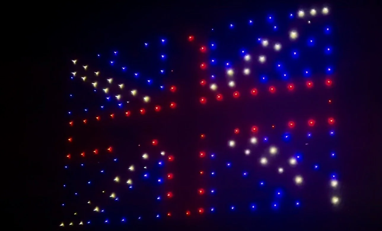 Union Jack flag made from drones