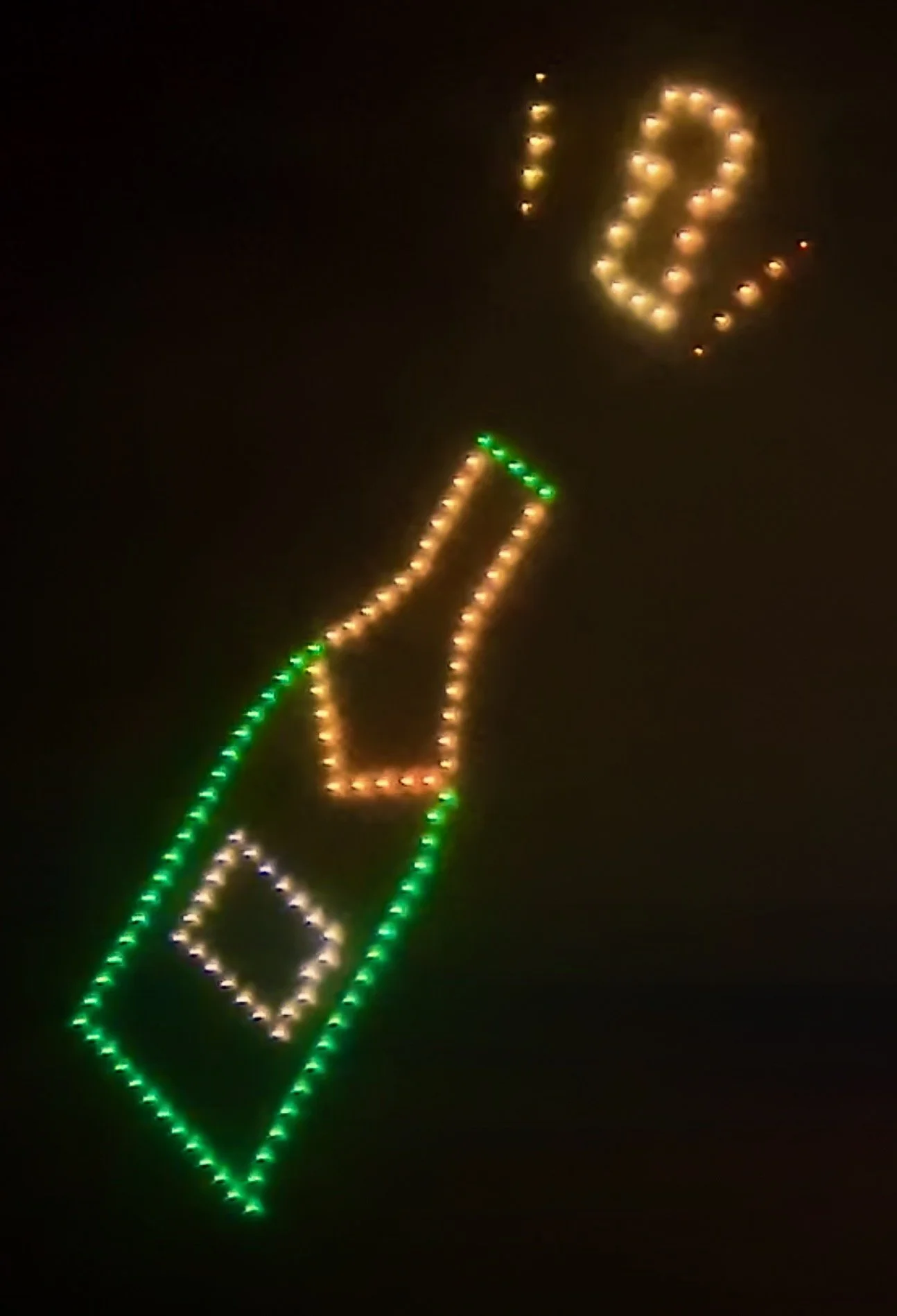 Champagne Bottle created from light show drones