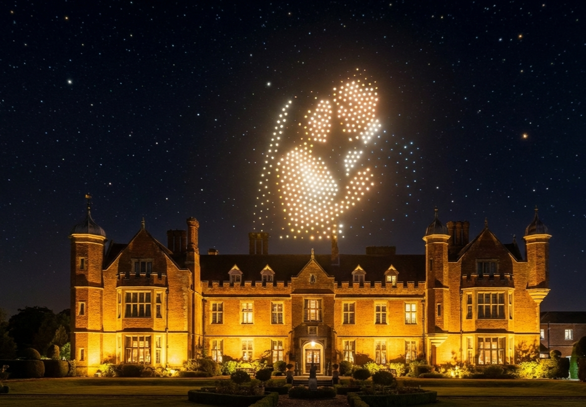 Star Symphony Drone Shows AI generated image of actual wedding couple of luxury hotel