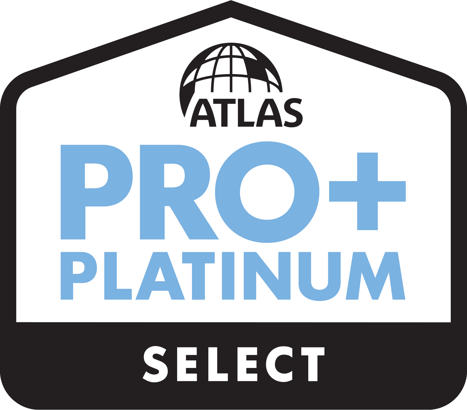 Certification badge for ATLAS PRO+ Platinum, issued by ATLAS, with the word 'SELECT' beneath.