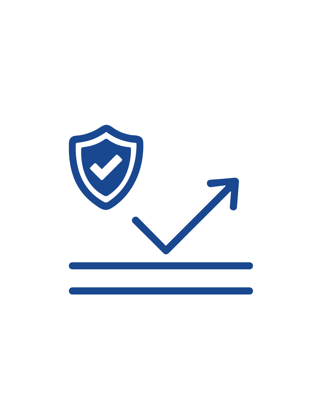 A digital illustration of a shield with a check mark, and an upward trending arrow on a horizontal line, symbolizing impact protection.